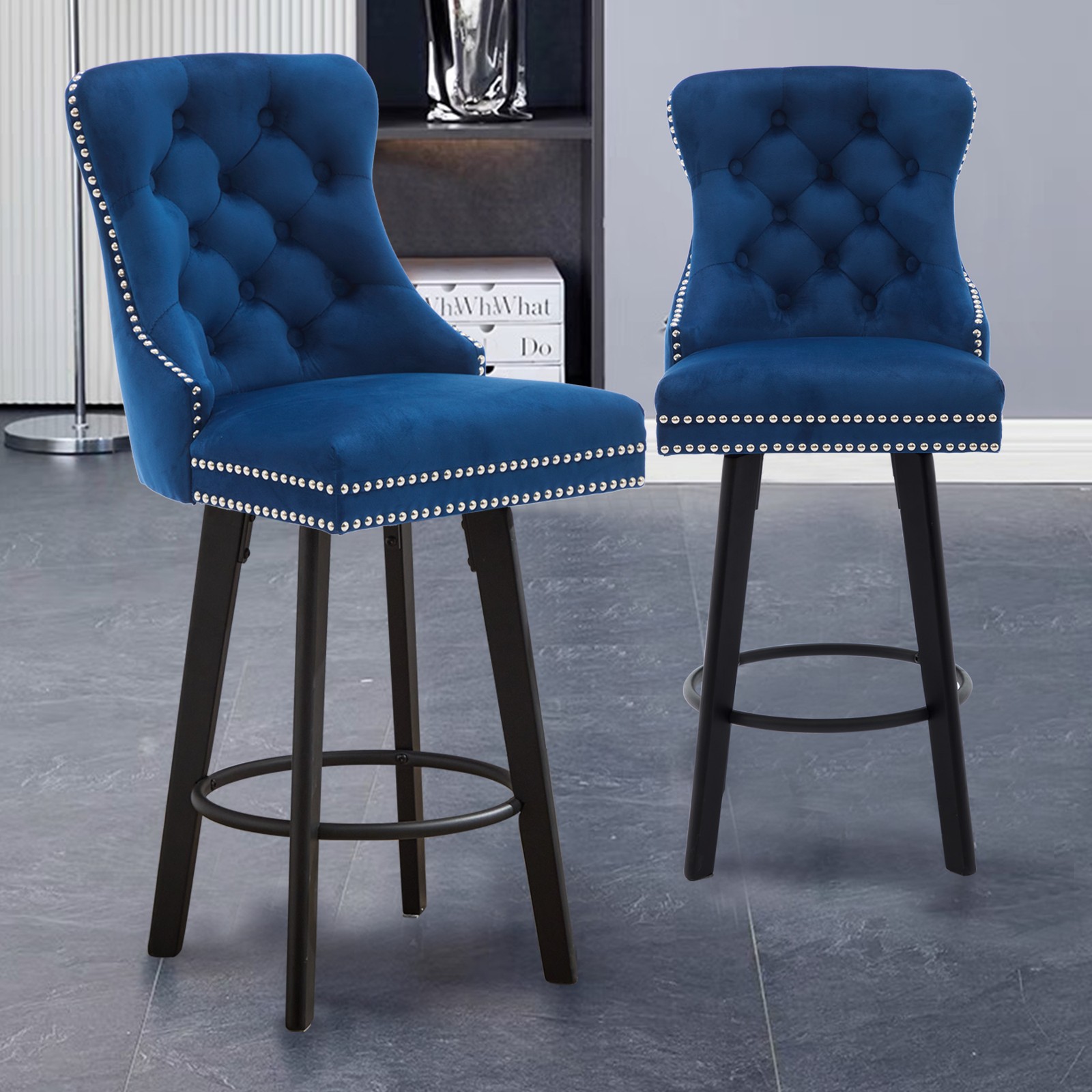 Modern Swivel Bar Stools Velvet Barstools Button Tufted Bar Stools Rivet Trim