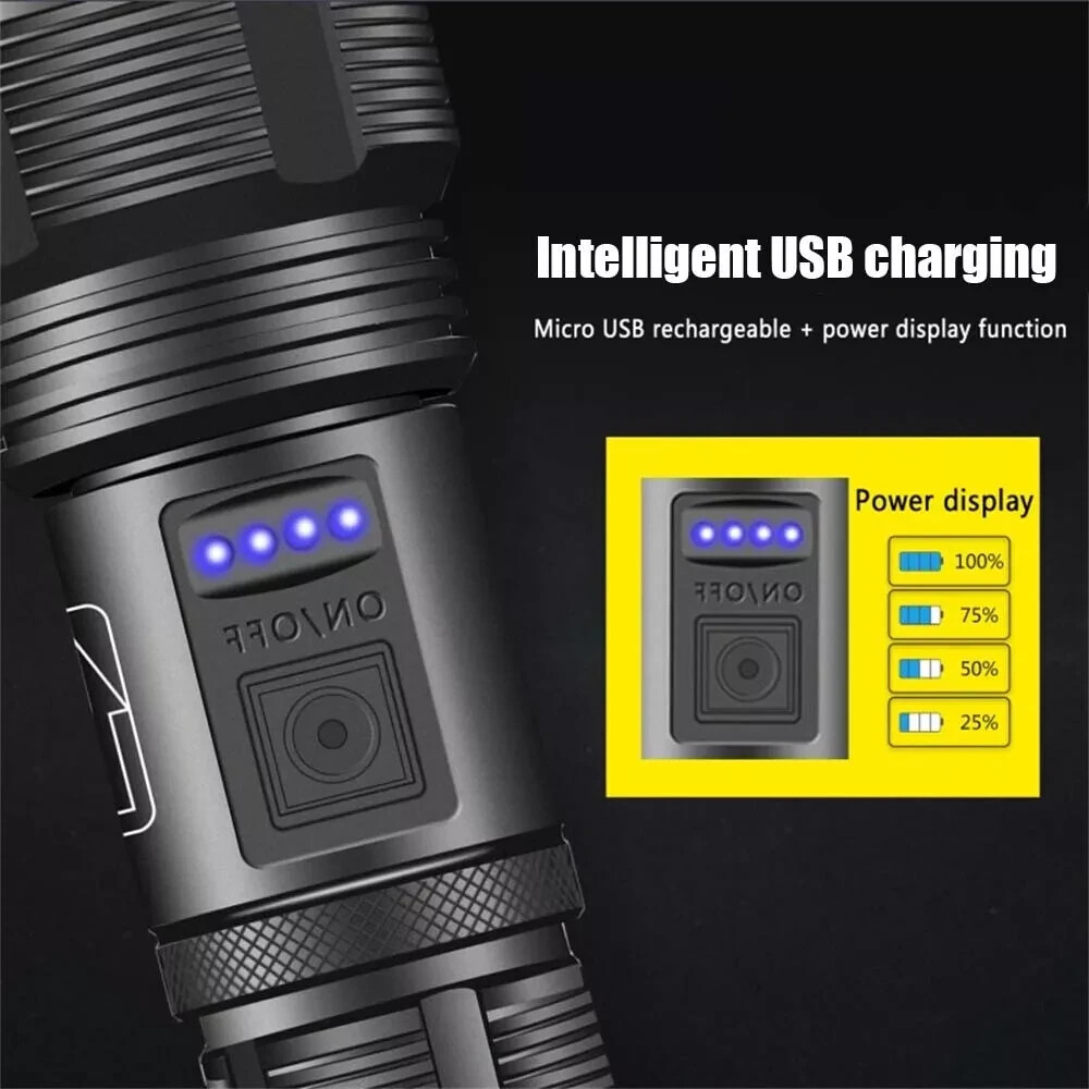9000000 Lumens Super Bright LED Flashlight Tactical Rechargeable LED Work Lights