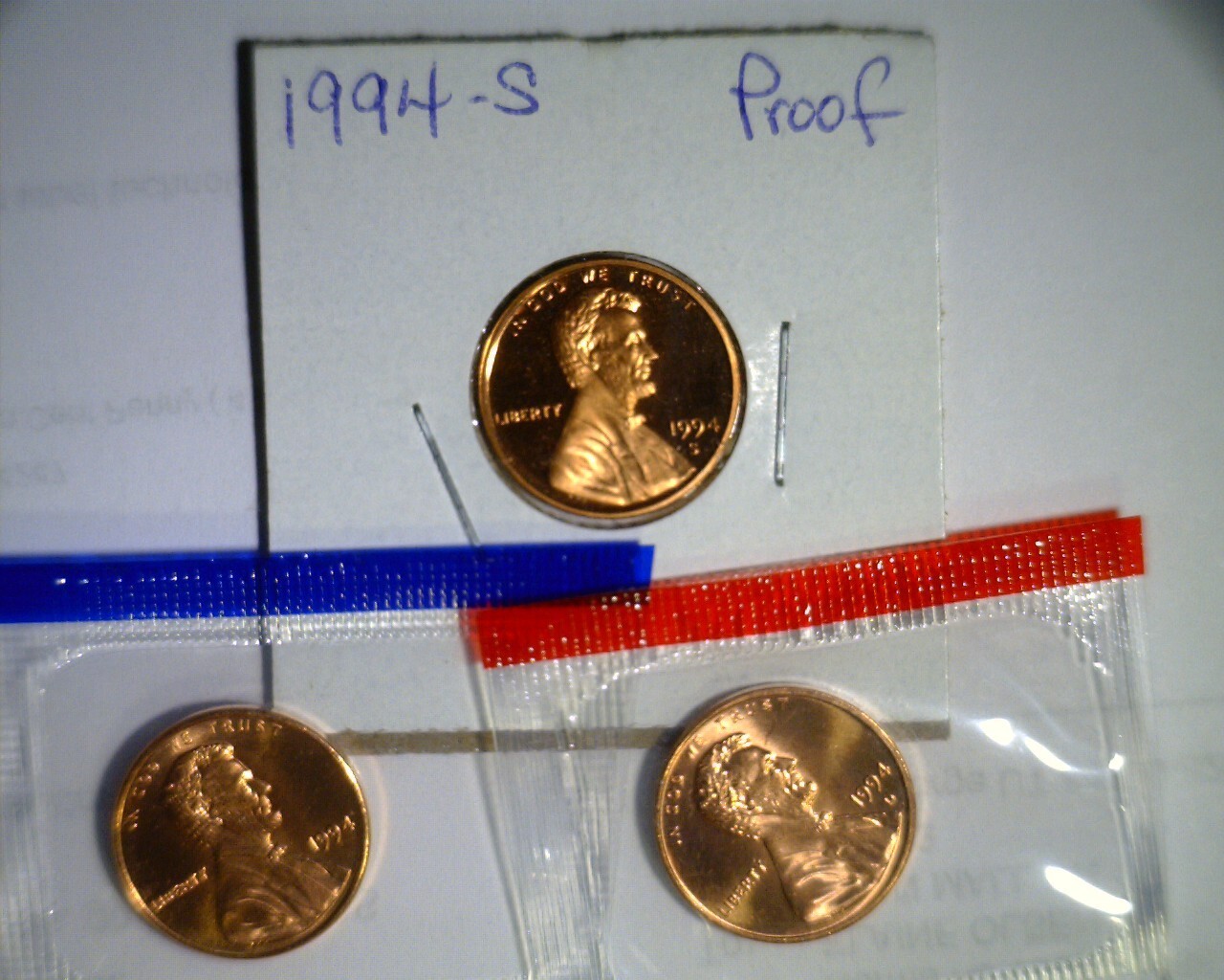 1994 PDS Lincoln cents Unc in mint cello and Proof