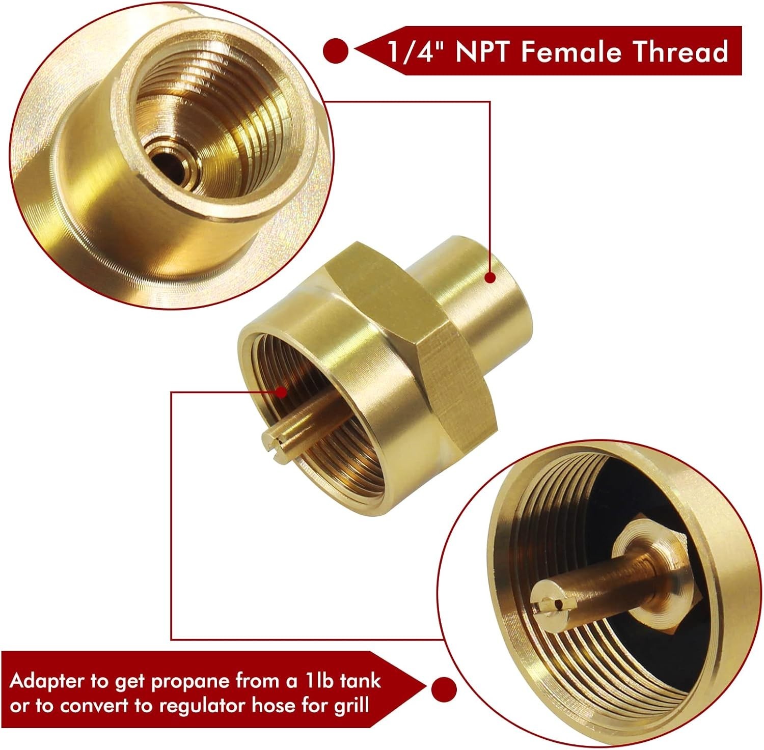 1Lb Brass Propane Refill Adapter with 1/4" NPT Female Thread