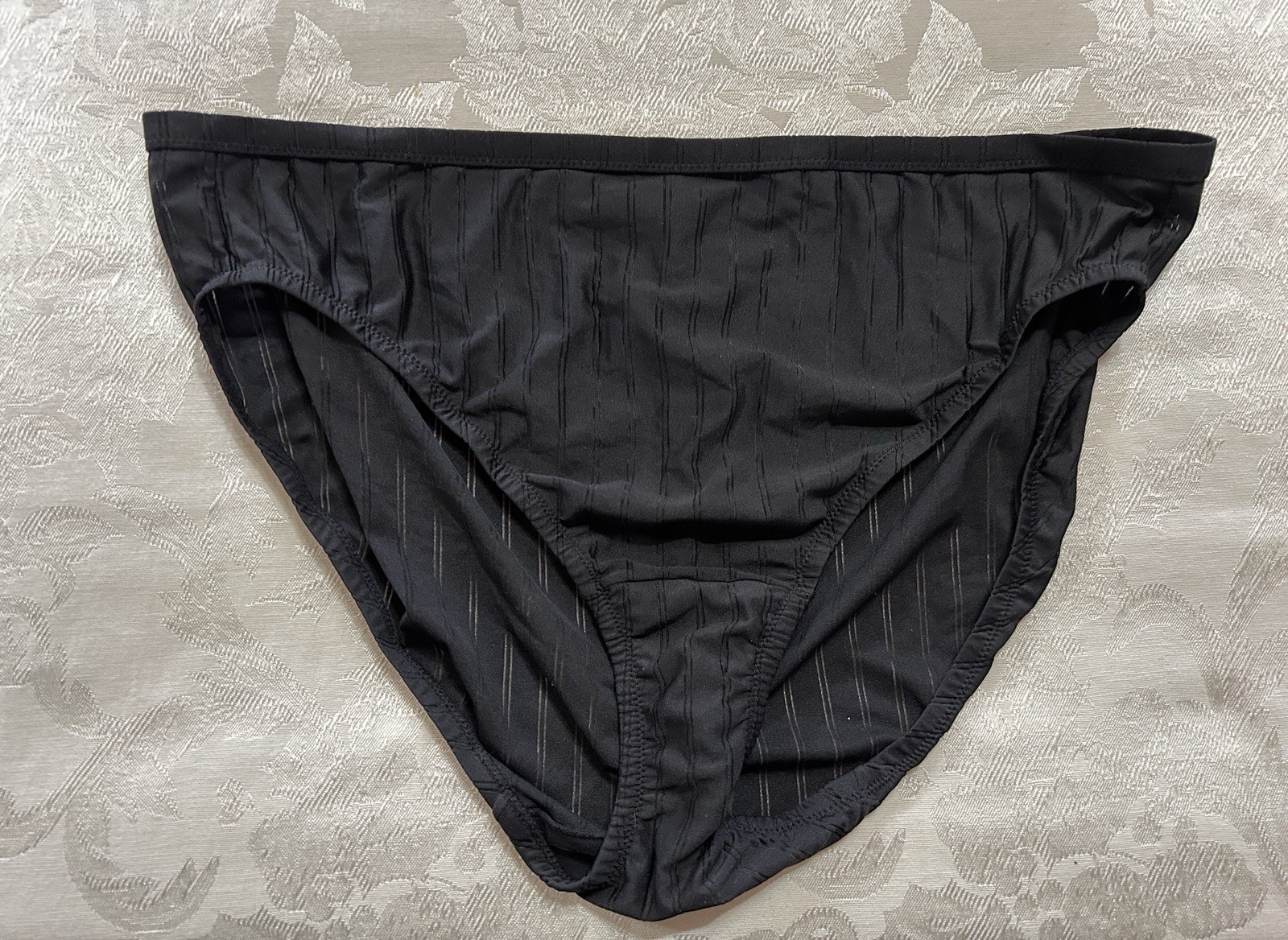 Vtg WARNER'S Unmentionables 01677 Polyester Striped 9/2XL Black Brief Panties