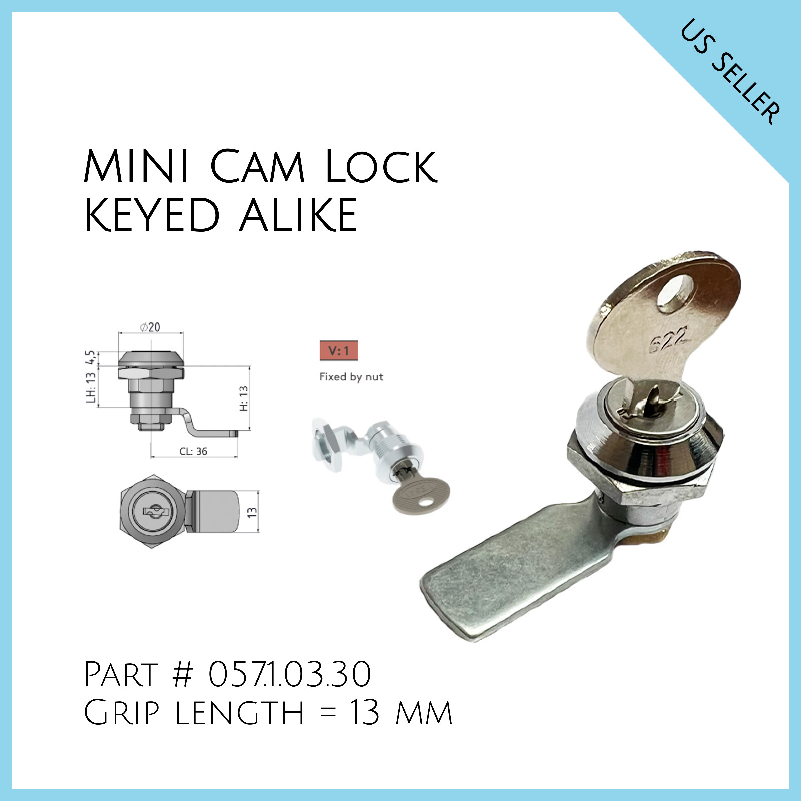 Mini Cam Lock Keyed Alike Part # 057.1.03.30