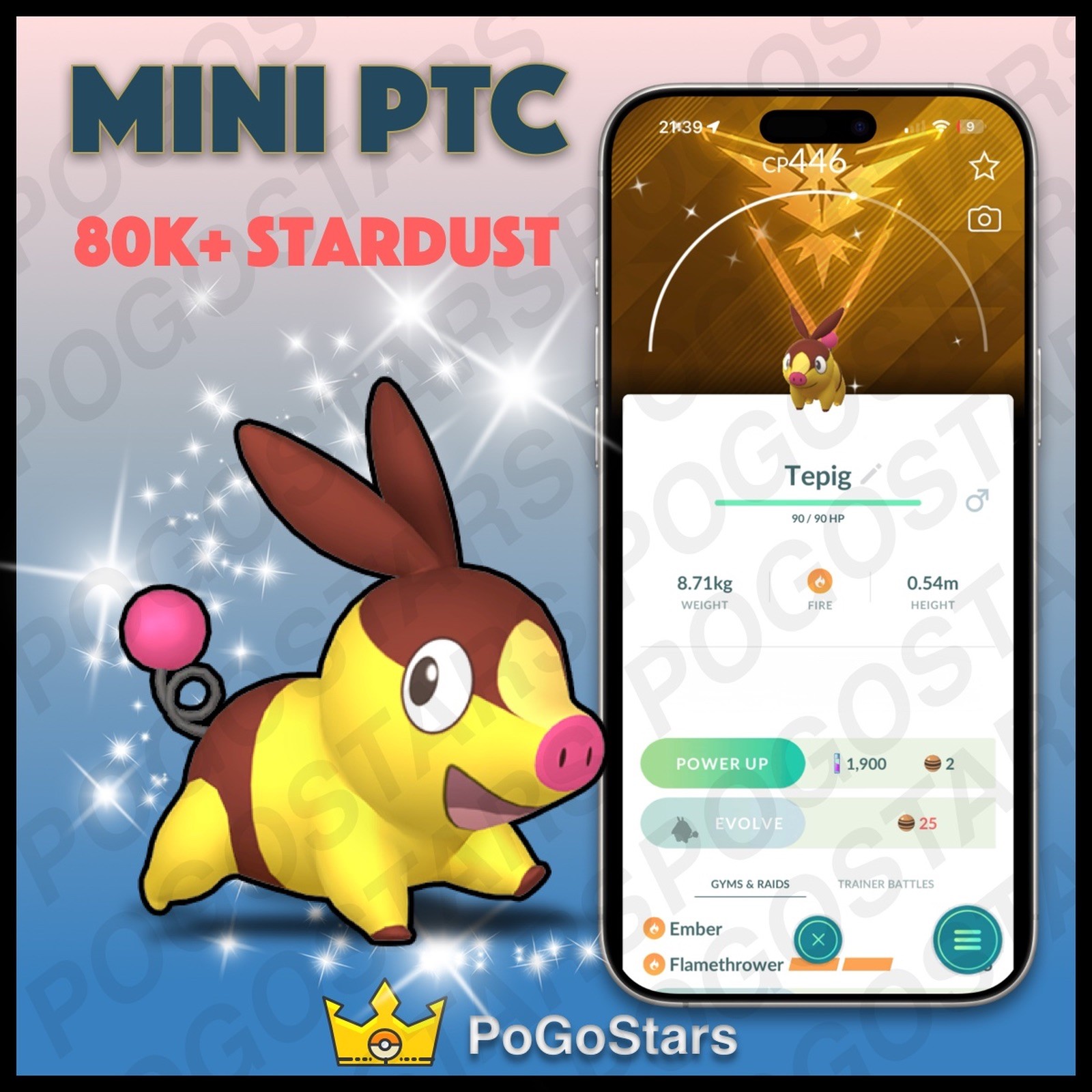 Pokémon PTC Go - Shiny Tepig - Team Instinct✨Special Background✨