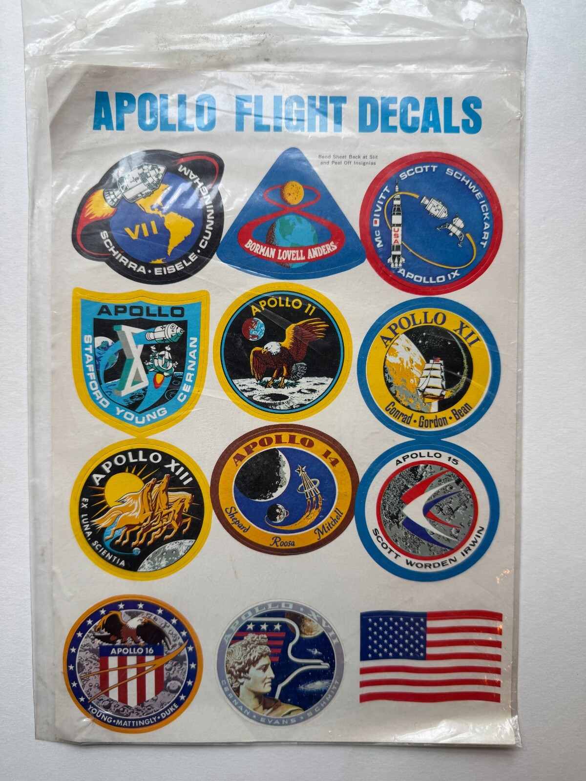 Vintage NASA Apollo Flight Decals Sticker Sheet Patches 2" NOS