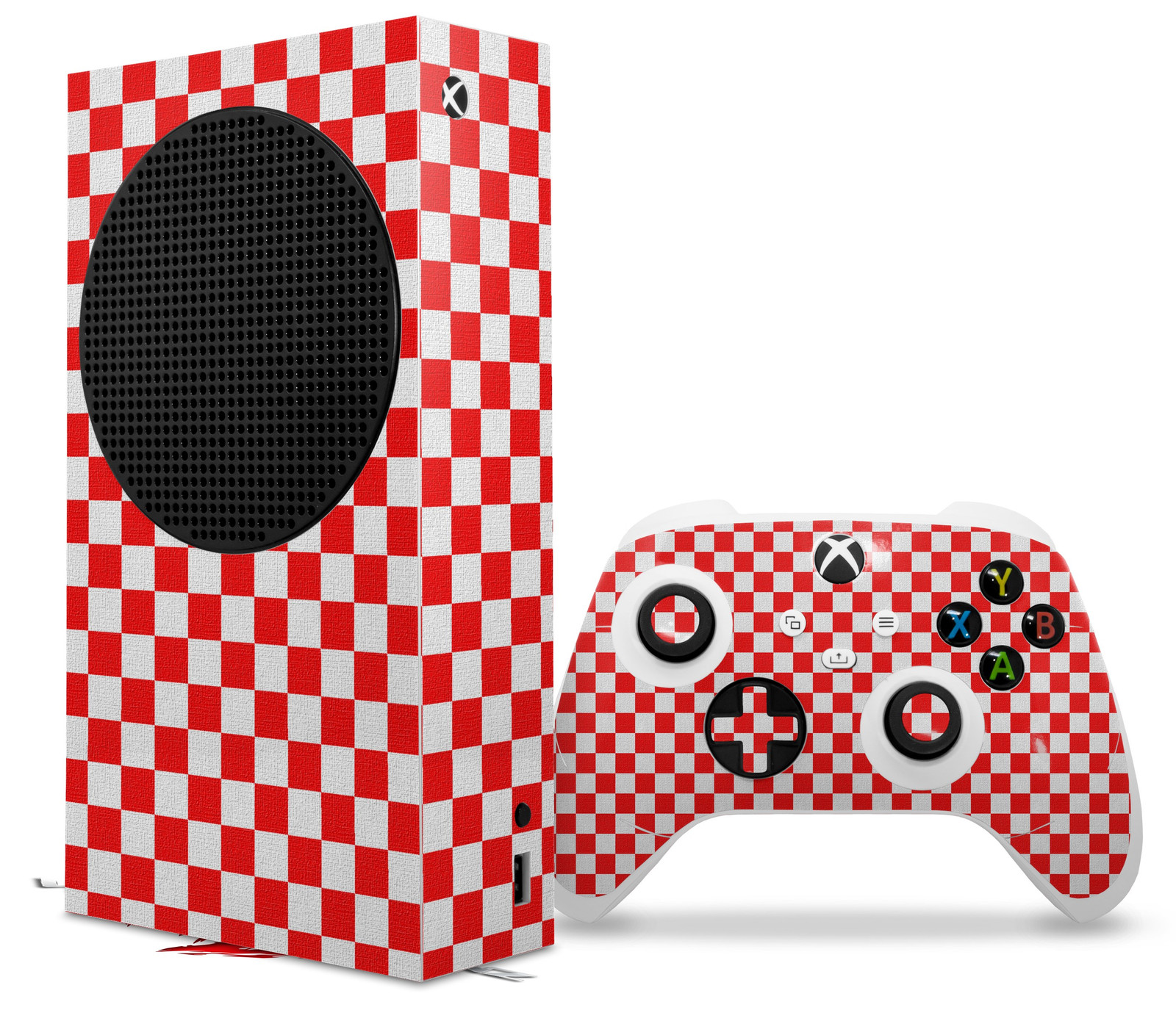 Skin Wrap for XBOX Series S Console Controller Checkered Canvas Red and White