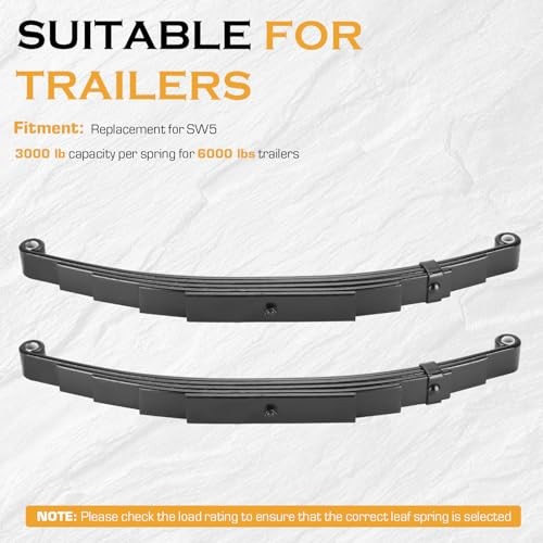 Trailer Leaf Spring 5 Leaf Double Eye 3000 lbs Cap for 6000 lbs Axle Set 2