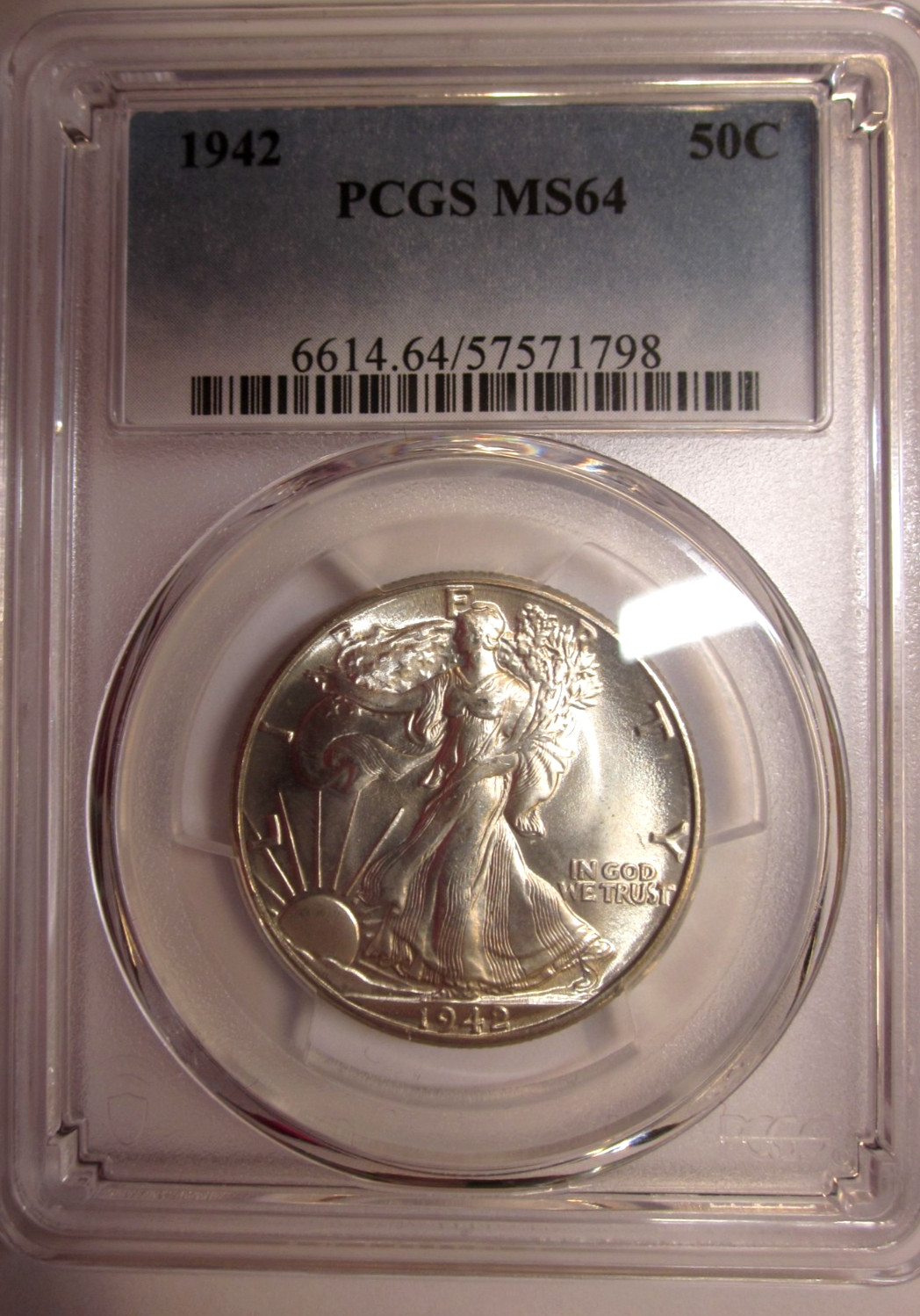 1942-P WALKING LIBERTY HALF PCGS MS64 Amazing Lustrous from Original Roll Nice