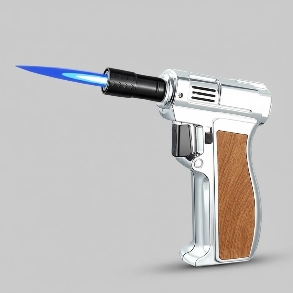 Butane Lighter Torch, Silver, Pistol-grip Handle