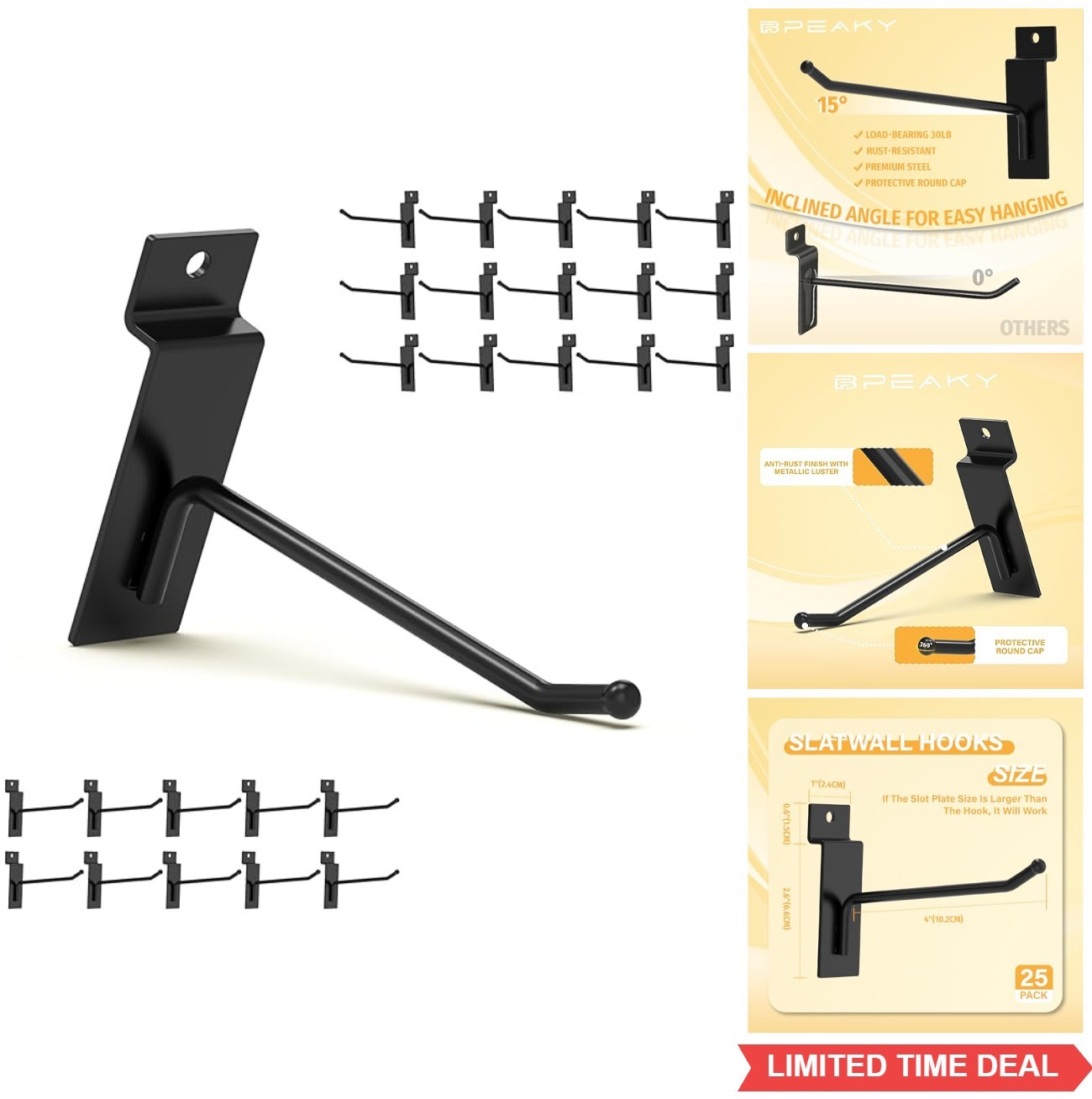 Slatwall Hooks 4 Inch 25 Pack Heavy Duty Stainless Steel Display Hangers for