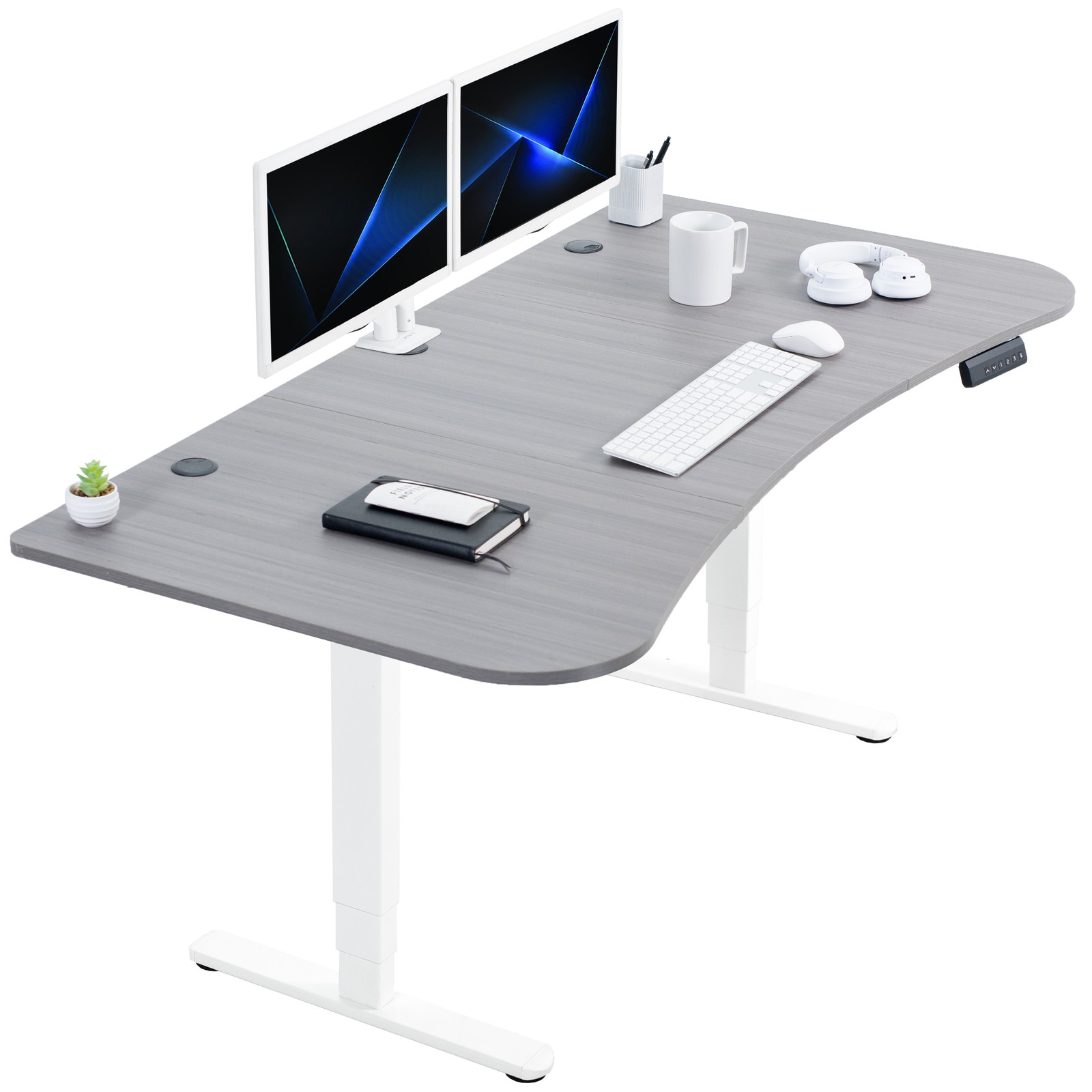 VIVO Electric 63" x 32" Stand Up Desk, Dark Gray Table Top, White Frame