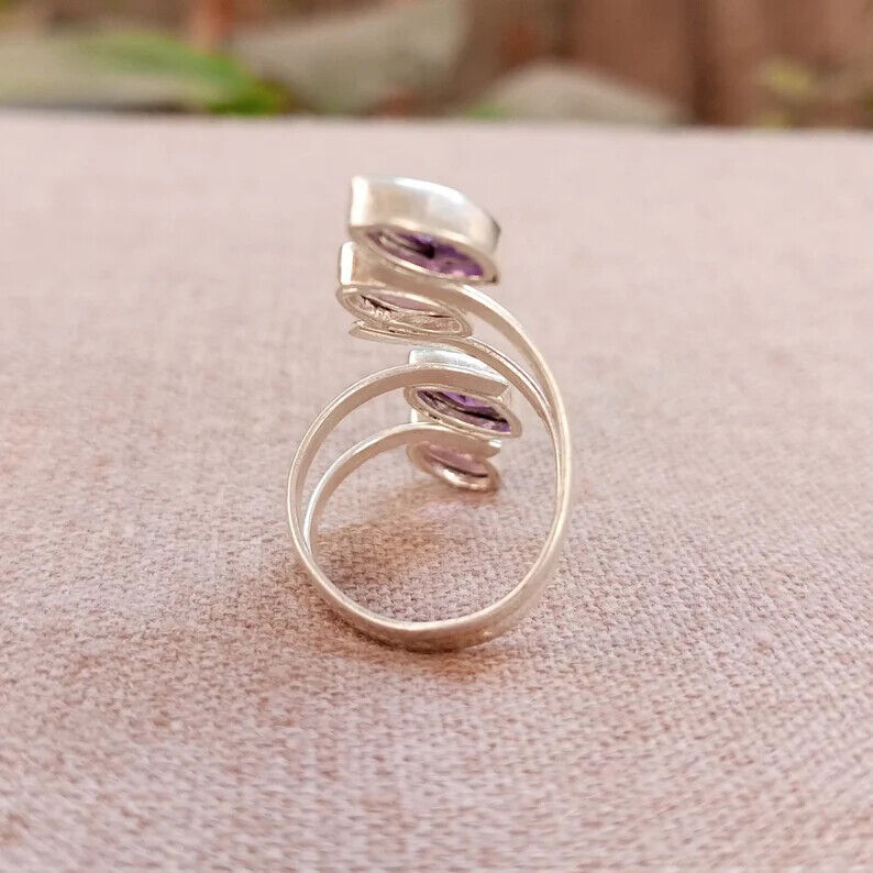 Rose Quartz & Amethyst Ring Solid 925 Silver Handmade Women Ring All Size SR219