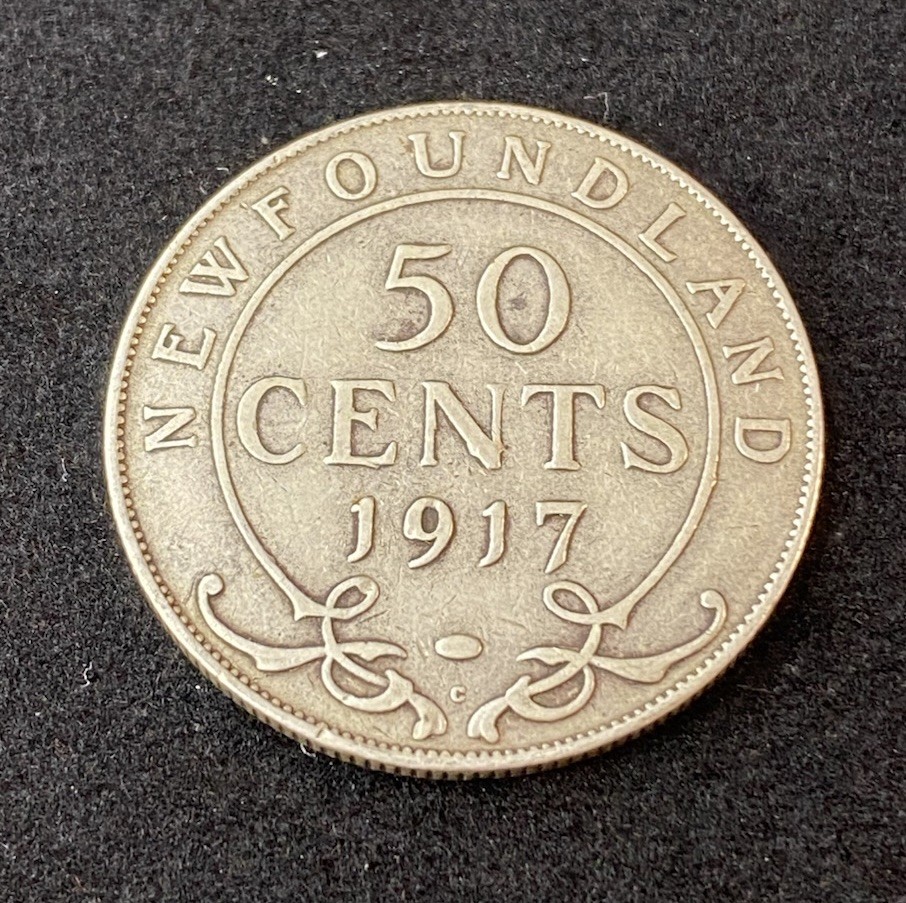 1917-C Newfoundland 50 Cents Half Dollar 0.9250 Silver ASW 0.3503 Oz Free Ship