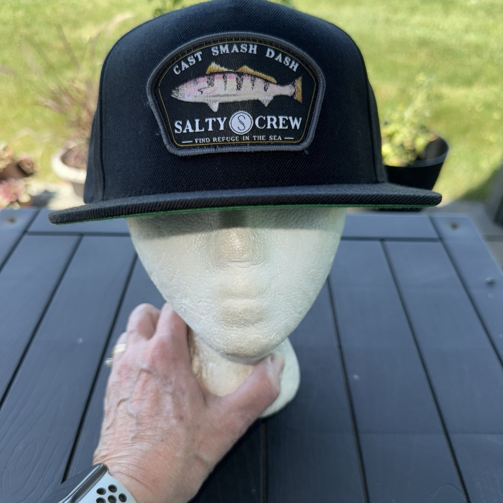 Cast Smash Dash Salty Crew Patch On Black Hat Cap Wool Acrylic SnapBack EUC