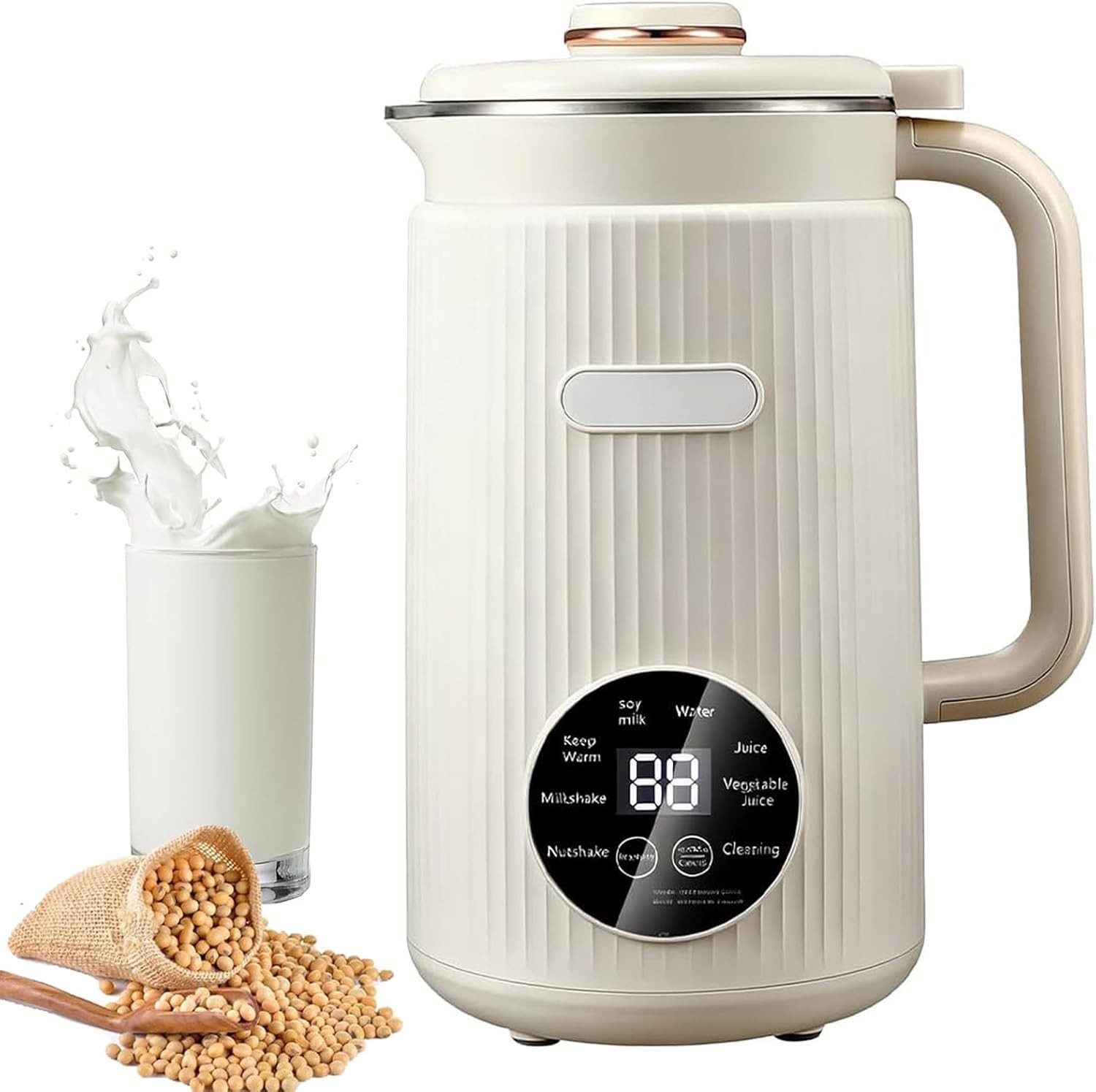 Automatic Soy Milk Maker, Self-Cleaning Blender with Blade Grinder, Beige