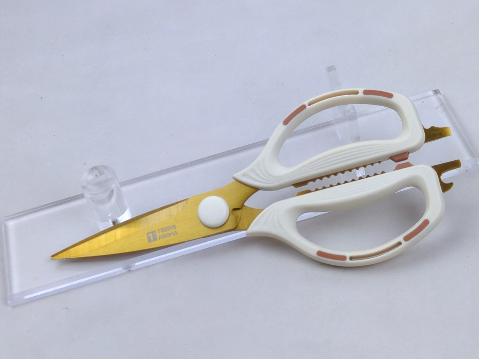Multi-Function KITCHEN SCISSORS/SHEARS, Heavy Duty, JUMBO Size, WHITE & GOLD