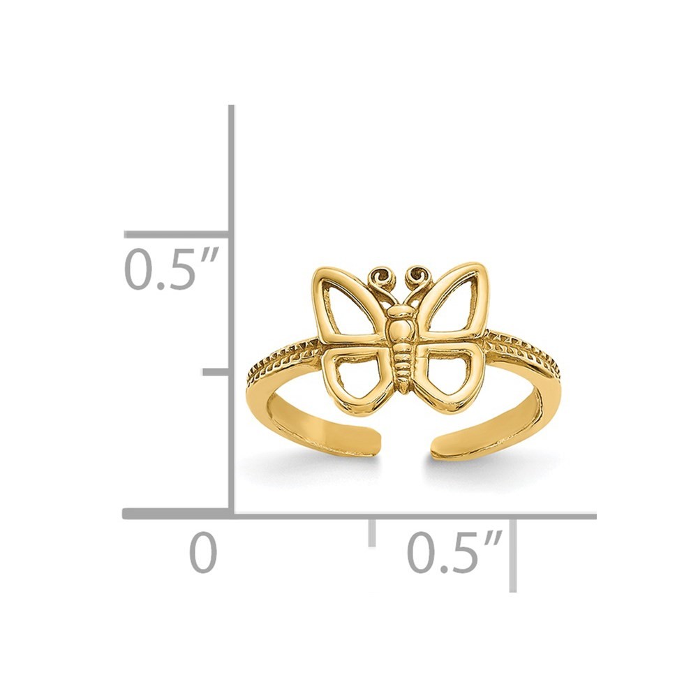 14k Yellow Gold Butterfly Adjustable Toe Ring