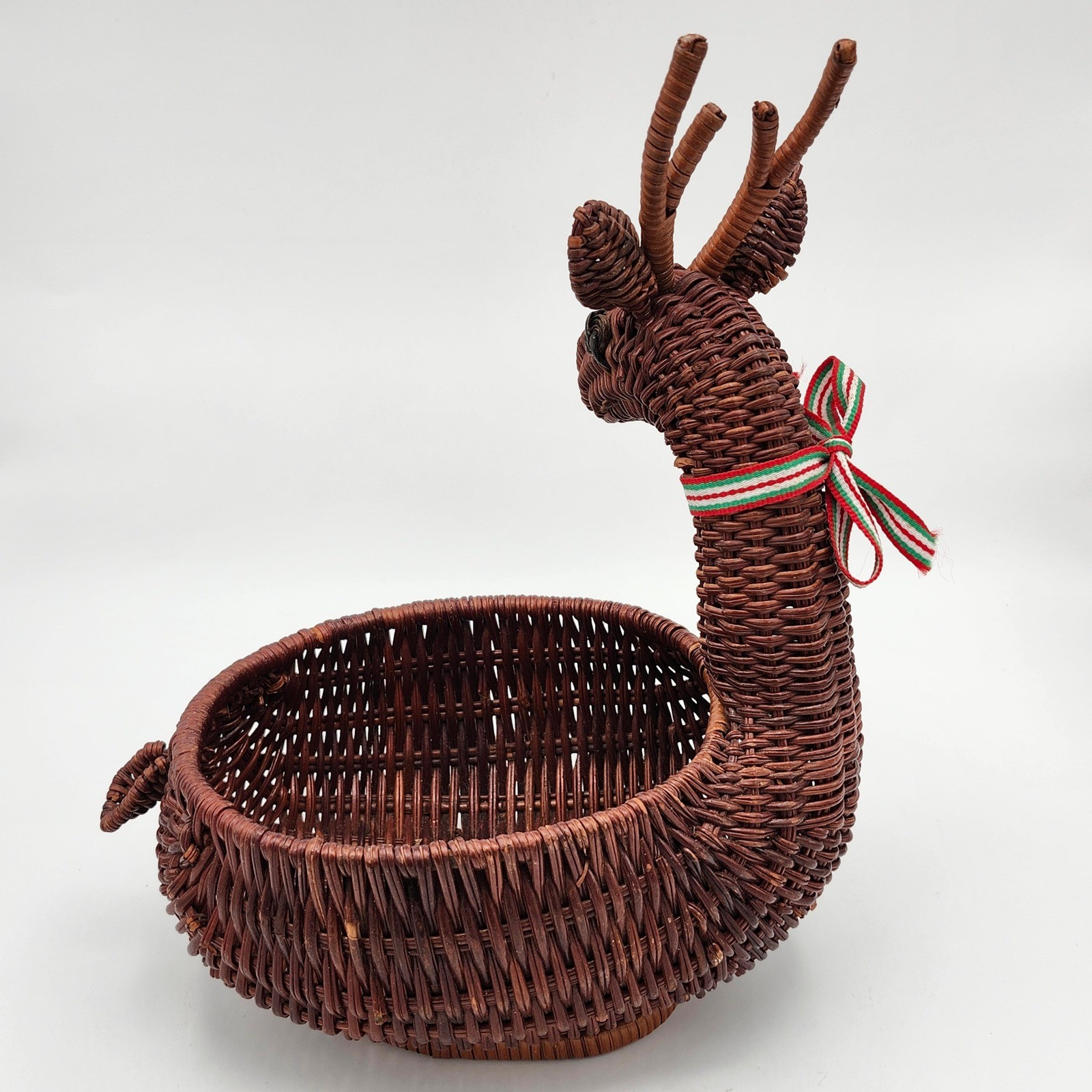 Woven Reindeer Wicker Rattan Basket Christmas Holiday Table Decor Boho Candy