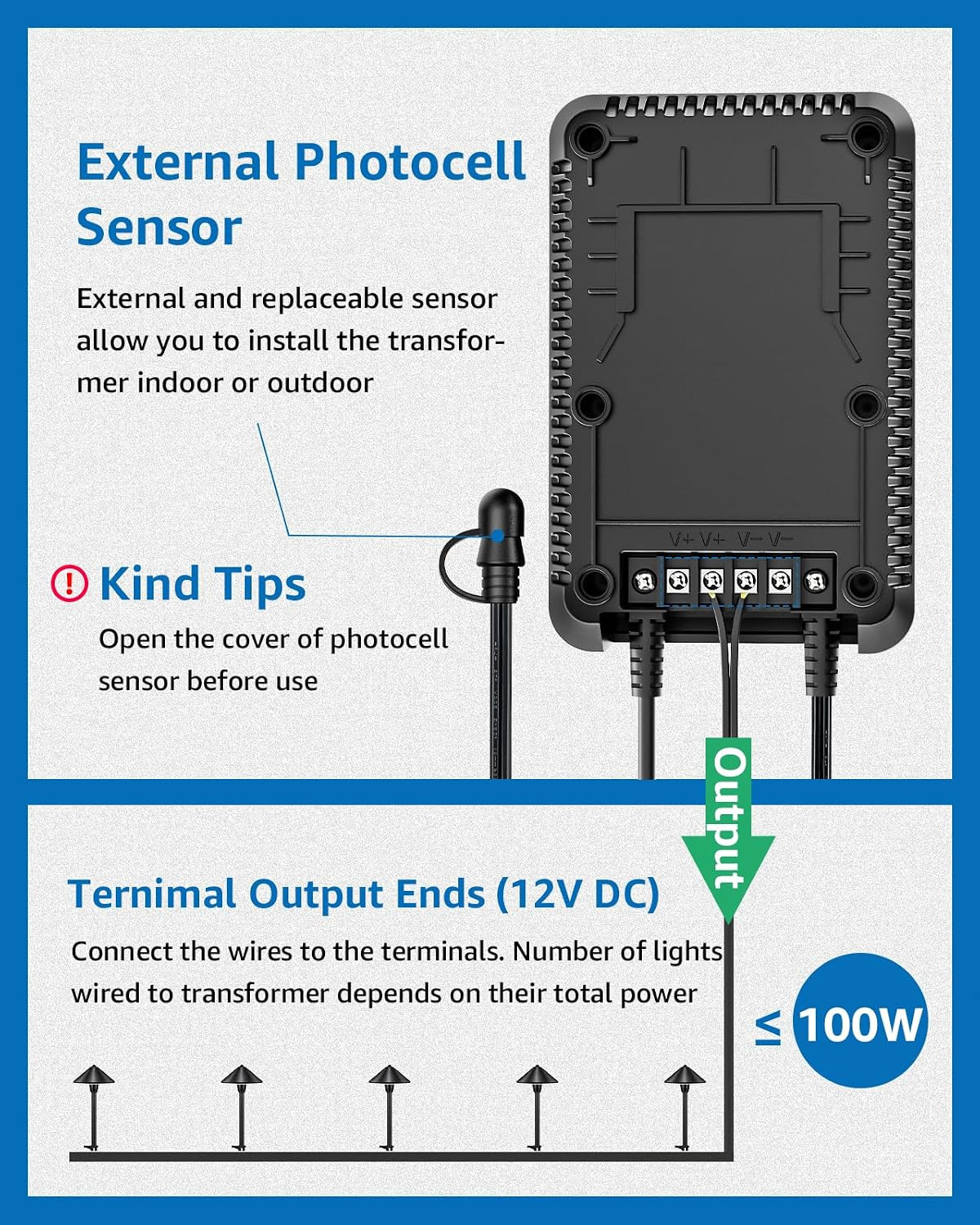 100W Low Voltage Landscape Transformer Weatherproof Low Voltage