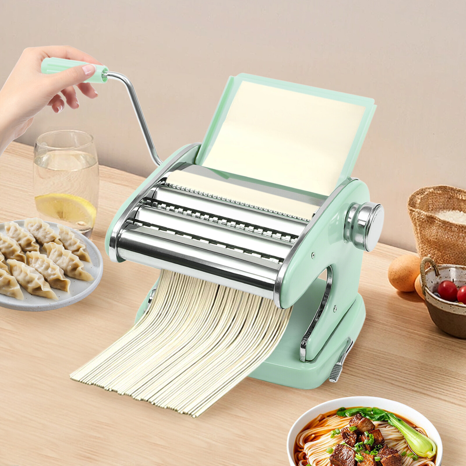 Manual Pasta Maker Machine 6 Adjustable Thickness Settings Lasagna/Dumpling Skin