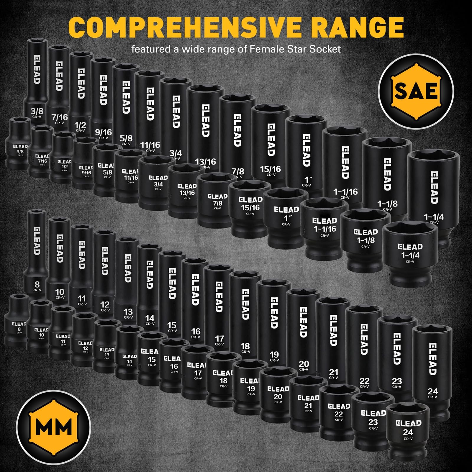 ELEAD 67 Piece 1/2" Drive Deep Impact 67pcs 1/2'' Socket Set