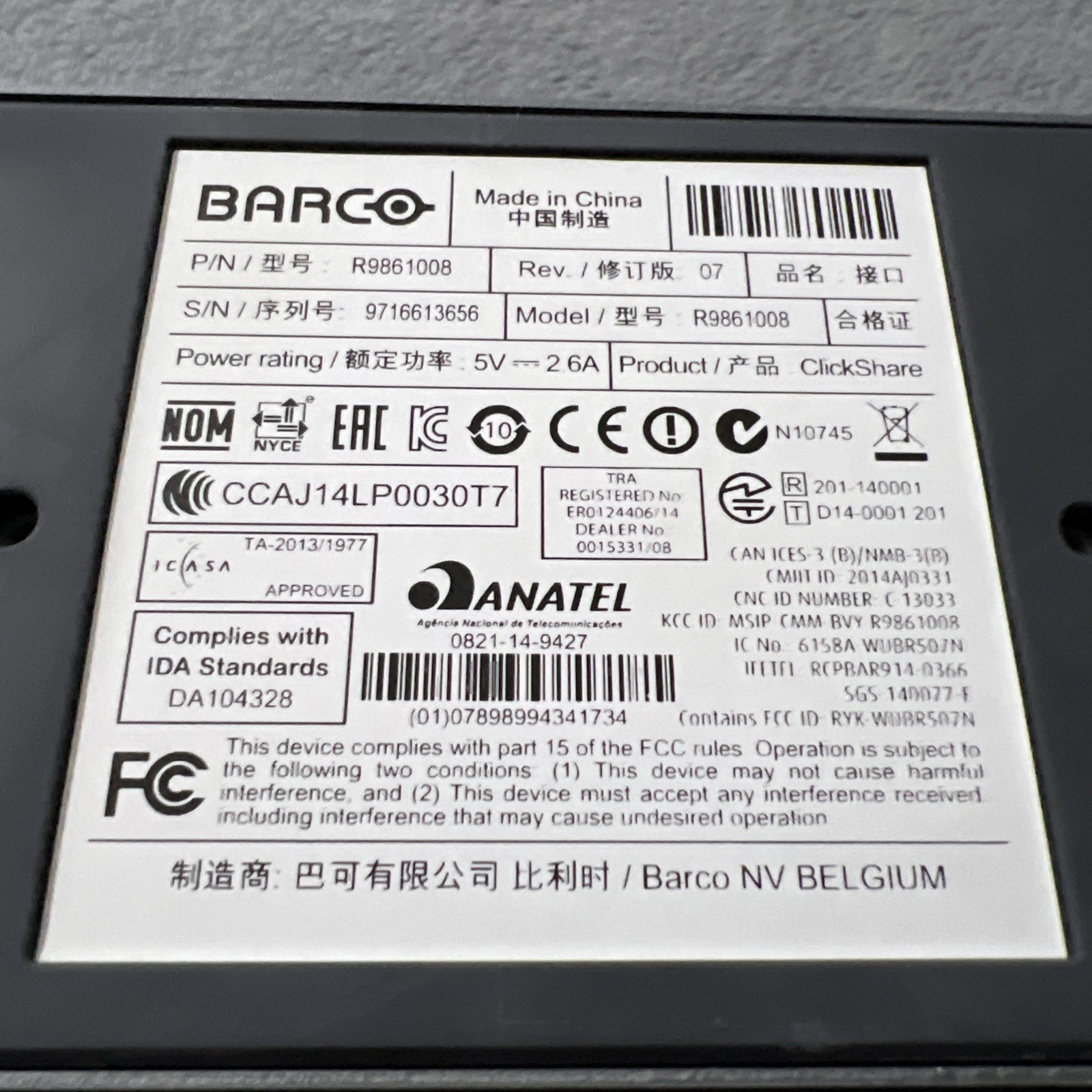 Barco R9861008 Clickshare Wireless Presentation System + AC POWER