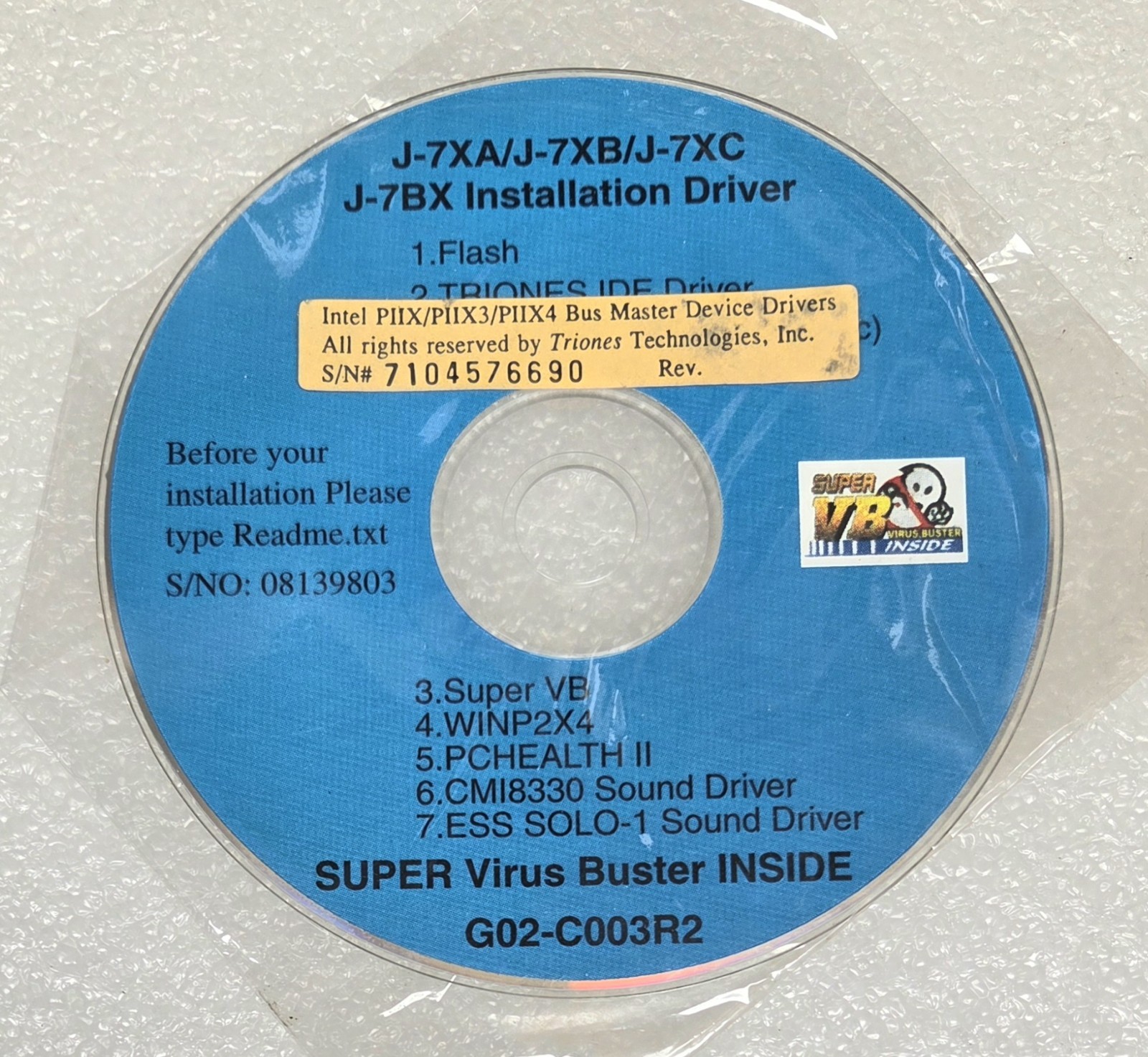 Jetway Motherboard J-7XA, J-7XB, J-7XC, J-7BX Installation Driver CD
