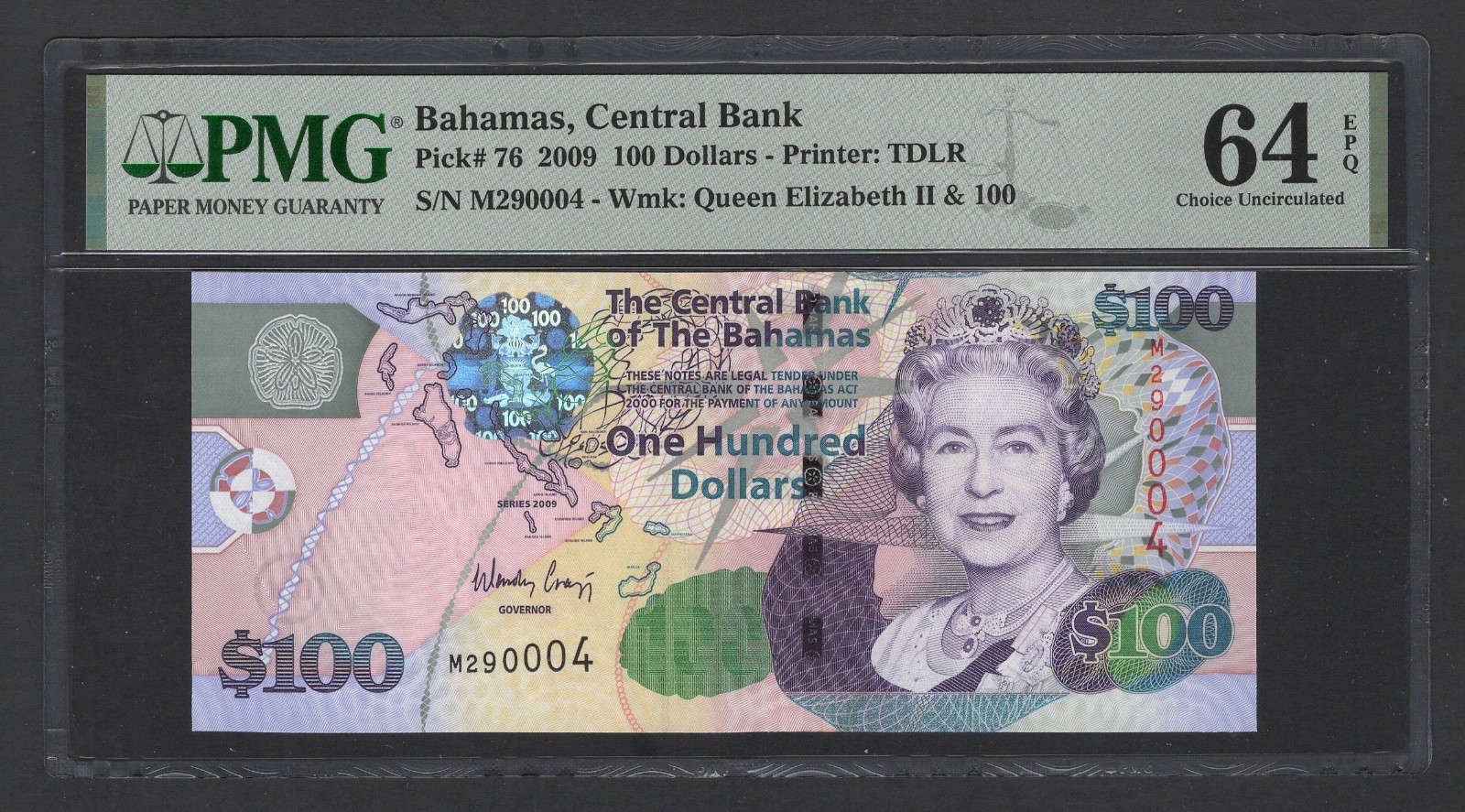 Bahamas 100 Dollars 2009 P76 Uncirculated Graded 64