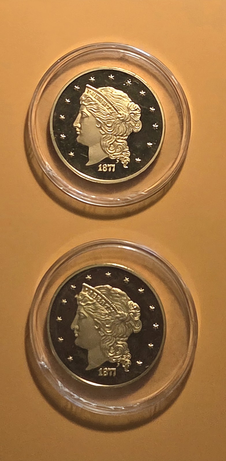 1877 TRIBUTE MEDAL 24K GOLD PLATED 2 DIAMETER Fantasy Issue Coins Lot of 2