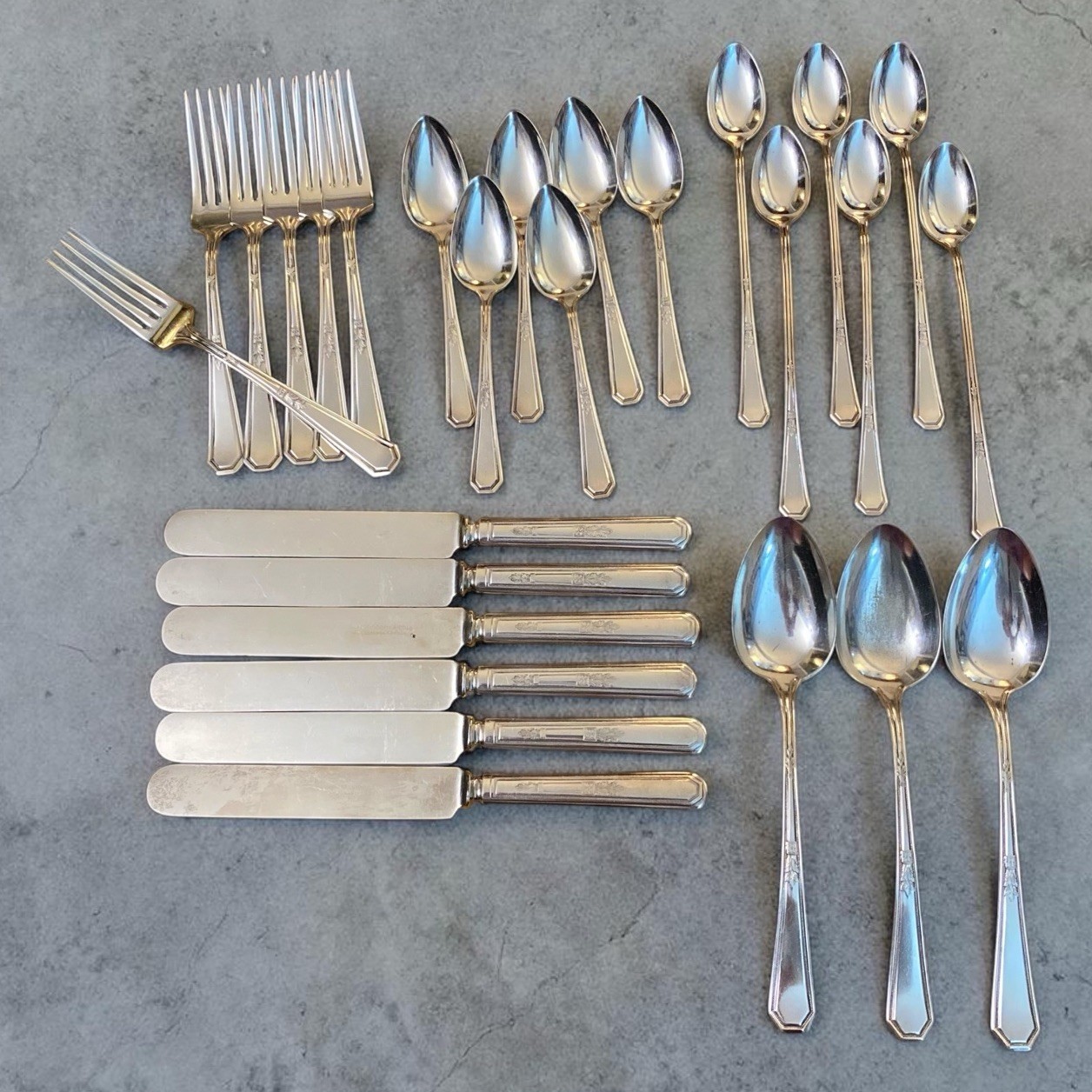 Antiq Wm Rogers & Son Mayfair Silverplate 1923 Iced Tea Spoon Fork Blunt Knife