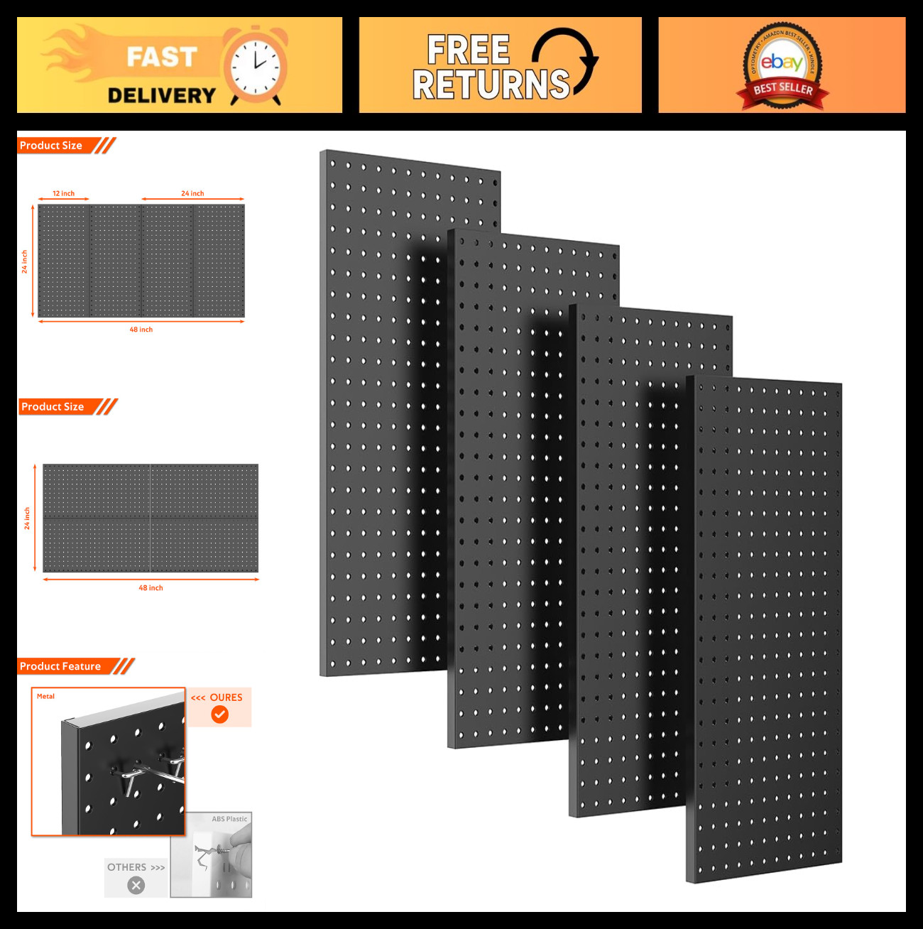 4 Metal Pegboard Wall Panels for Garage Tool Storage, Organizers & Accessories