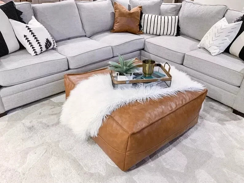 Moroccan Amazing Leather Ottoman New Unstuffed Real Pouffe Genuine Footstool30''