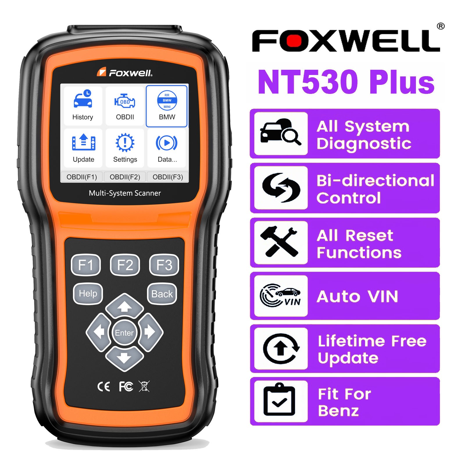 FOXWELL NT530 Plus For Mercedes Benz Bidirectional ABS All System OBD2 Scanner