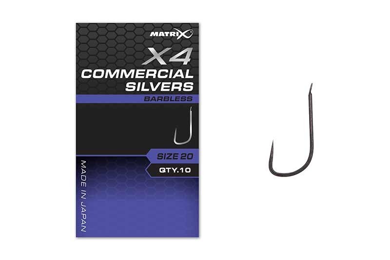 Matrix X4 Commercial Silvers Hook - Spade End Hooks - Barbless - 10 Per Pack