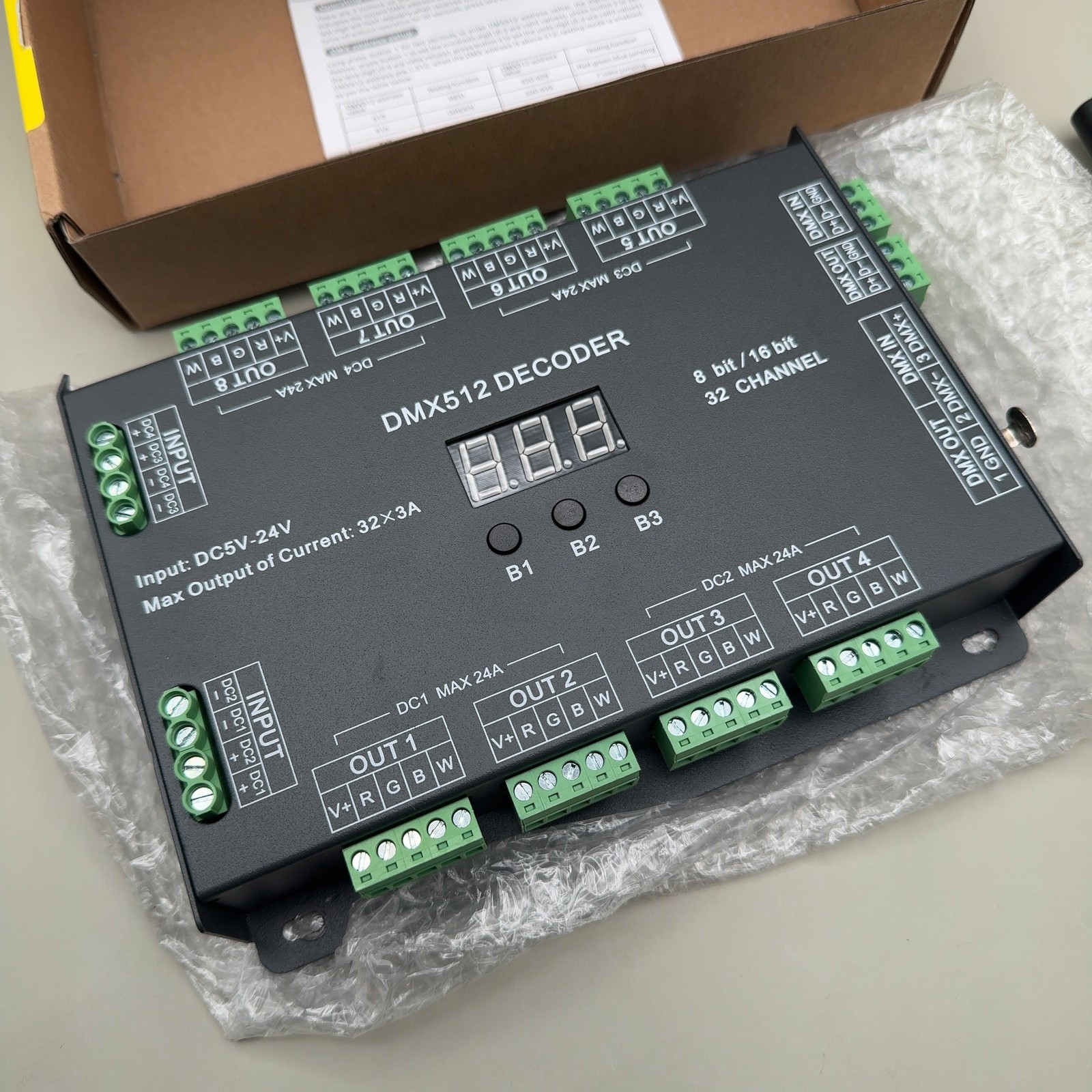 32CH DMX512 RGBW LED Decoder Controller Dimmer DC5-24V 96A 8/16Bit