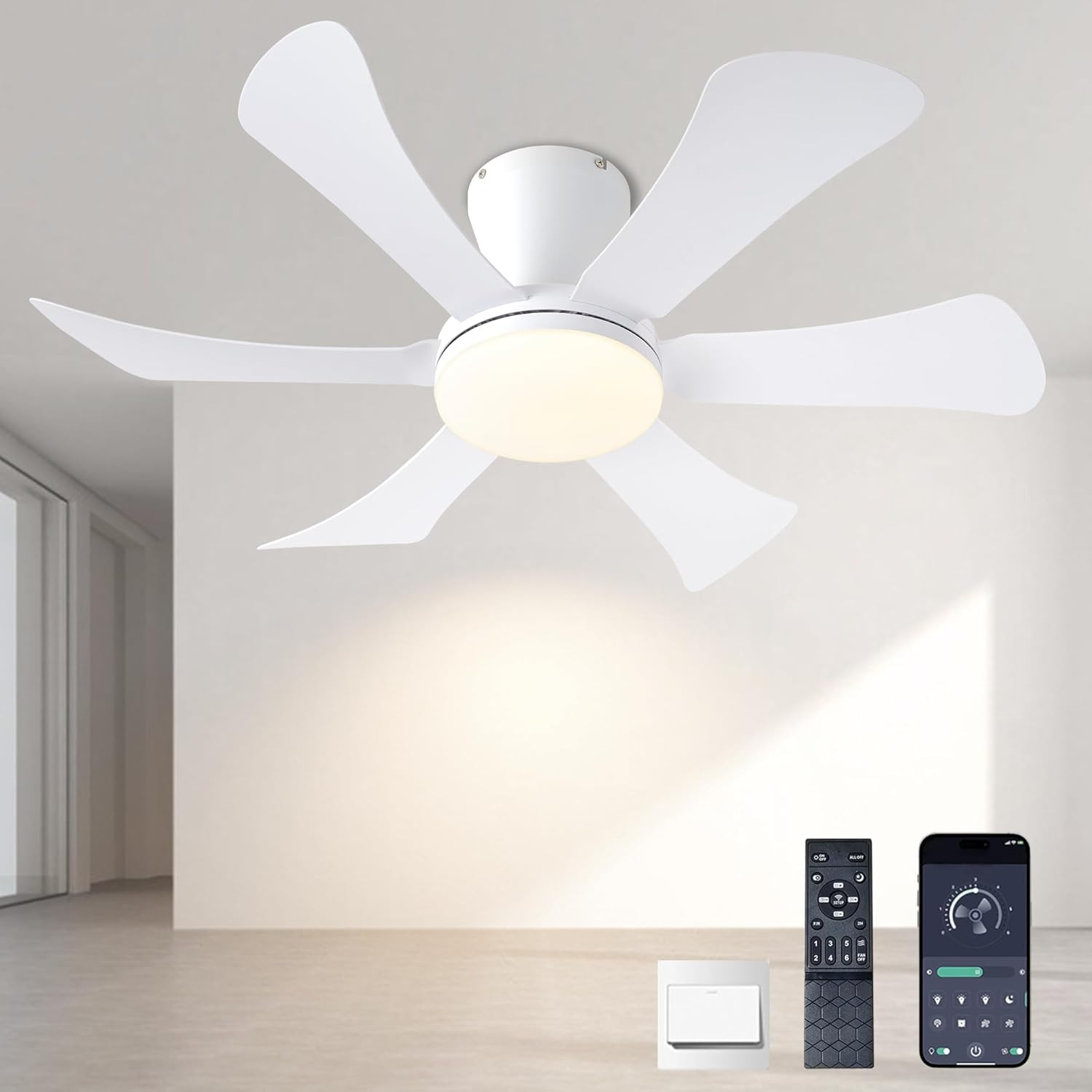 Ceiling Fans with Lights,36" Low Profile Ceiling Fan with Light and Remote Contr