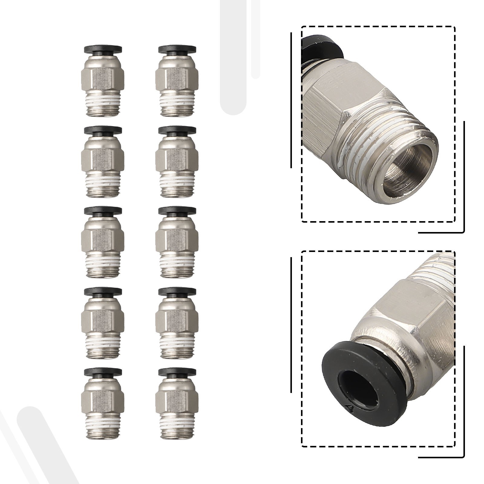 Push Straight Pneumatic Connector Stainless Steel Thread External Fitting