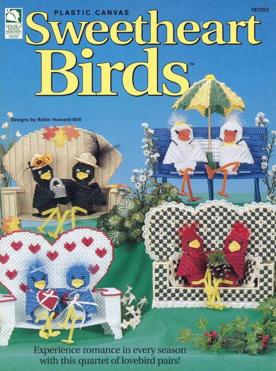 HOUSE OF WHITE BIRCHES PLASTIC CANVAS SWEETHEART BIRDS VTG 1998