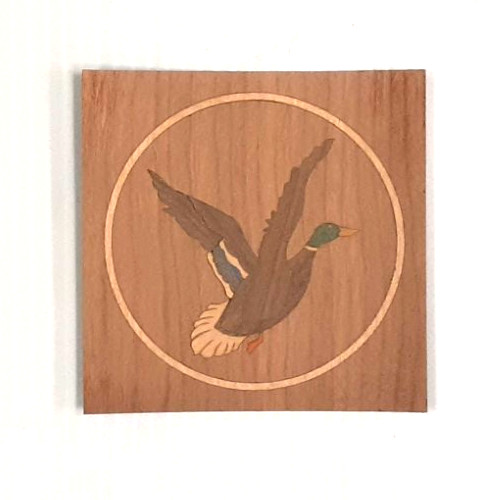 3-1/2" Dia. Mallard Duck Inlay Marquetry Medallion,  VENEER WOODWORKING REQUIRED