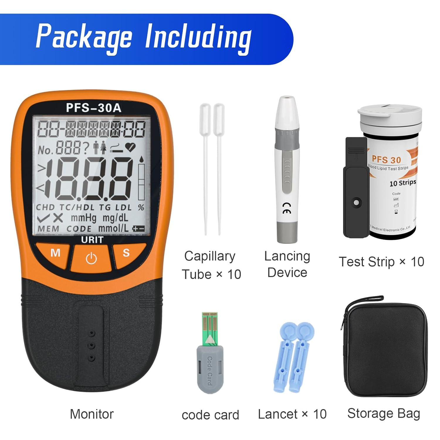 5-in-1 Lipid Test Kit+10 Lipid Test Strips, Home Cholesterol Tester Kit，easy use