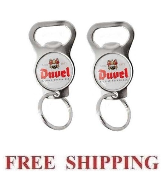DUVEL Moortgat Keychain 2 KEY RING BEER BOTTLE WRENCH METAL OPENER NEW