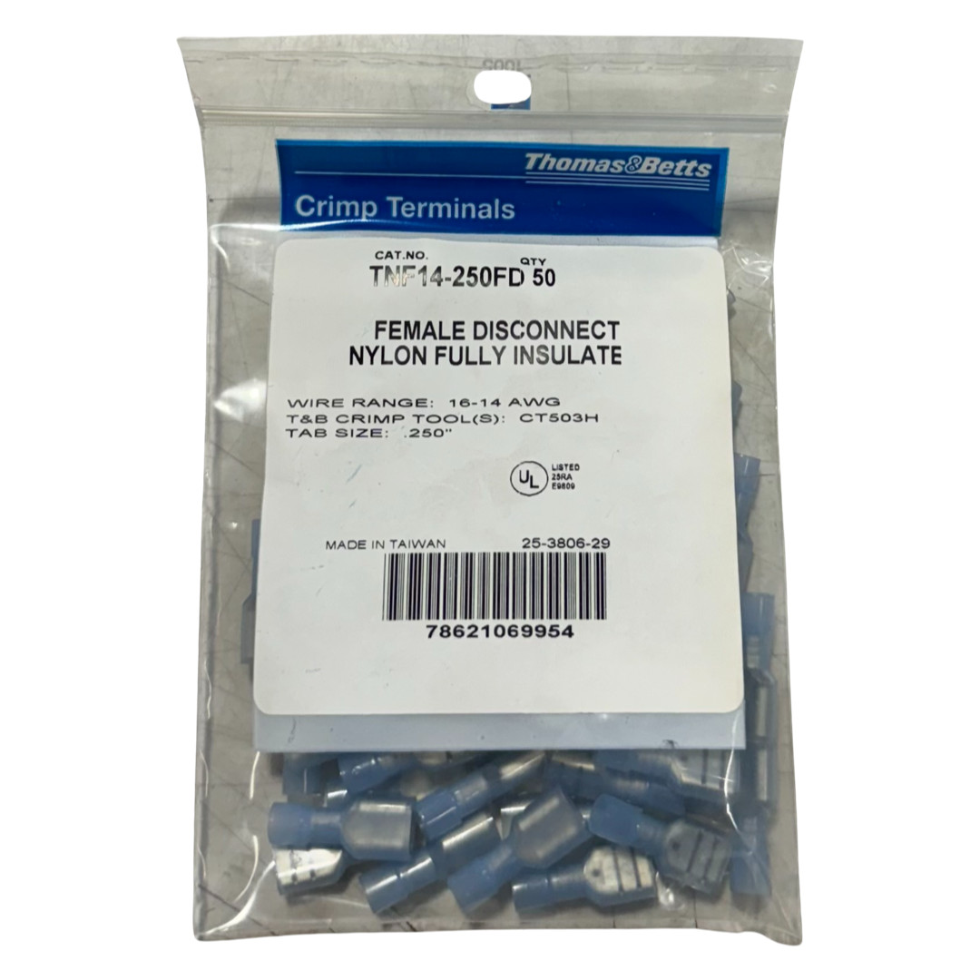 Thomas & Betts Female Disconnect Insulated Crimp Terminals 16-14 AWG 50 Pack