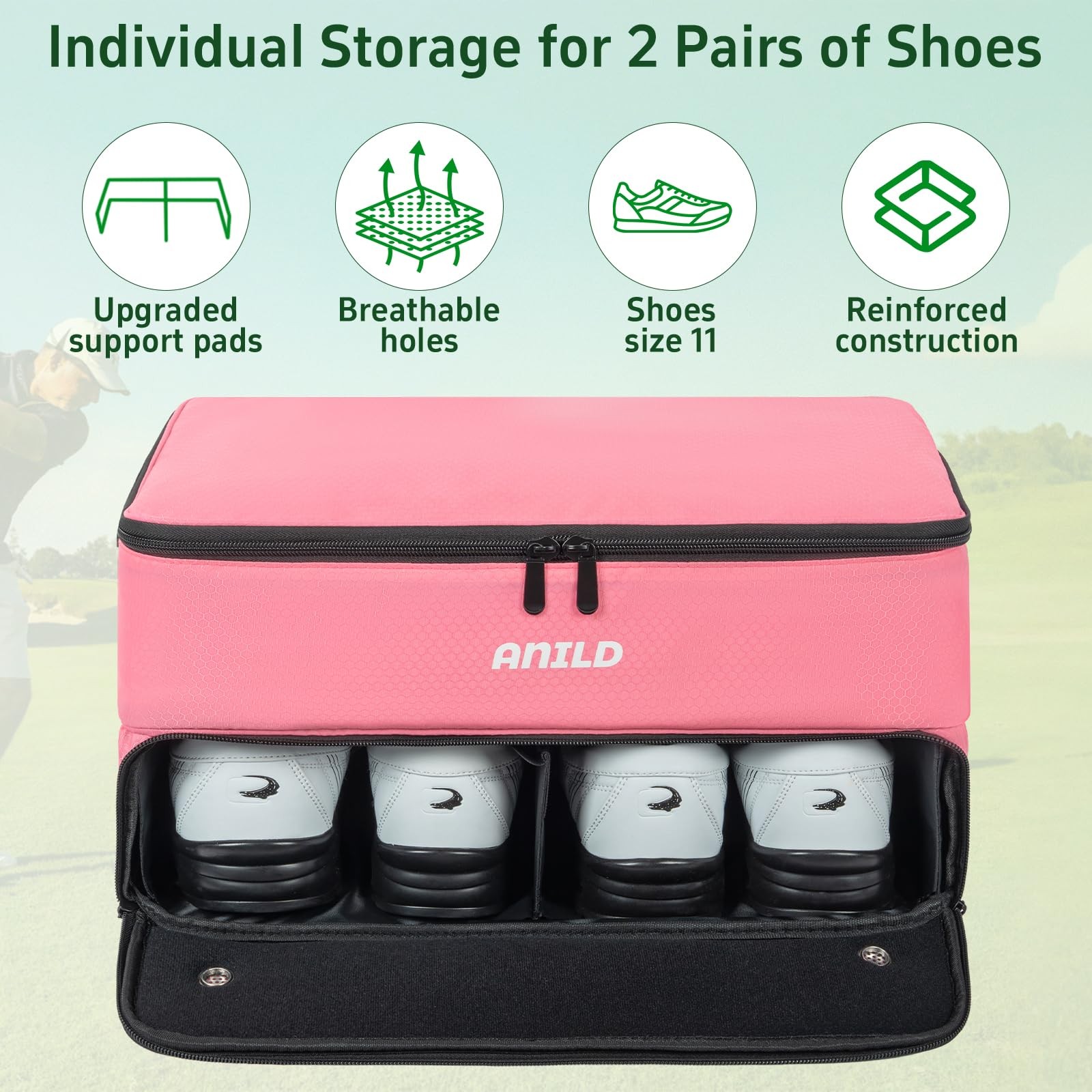 ANILD Golf Trunk Organizer, 2 Layer Golf Storage Case with Separate Ventilated C