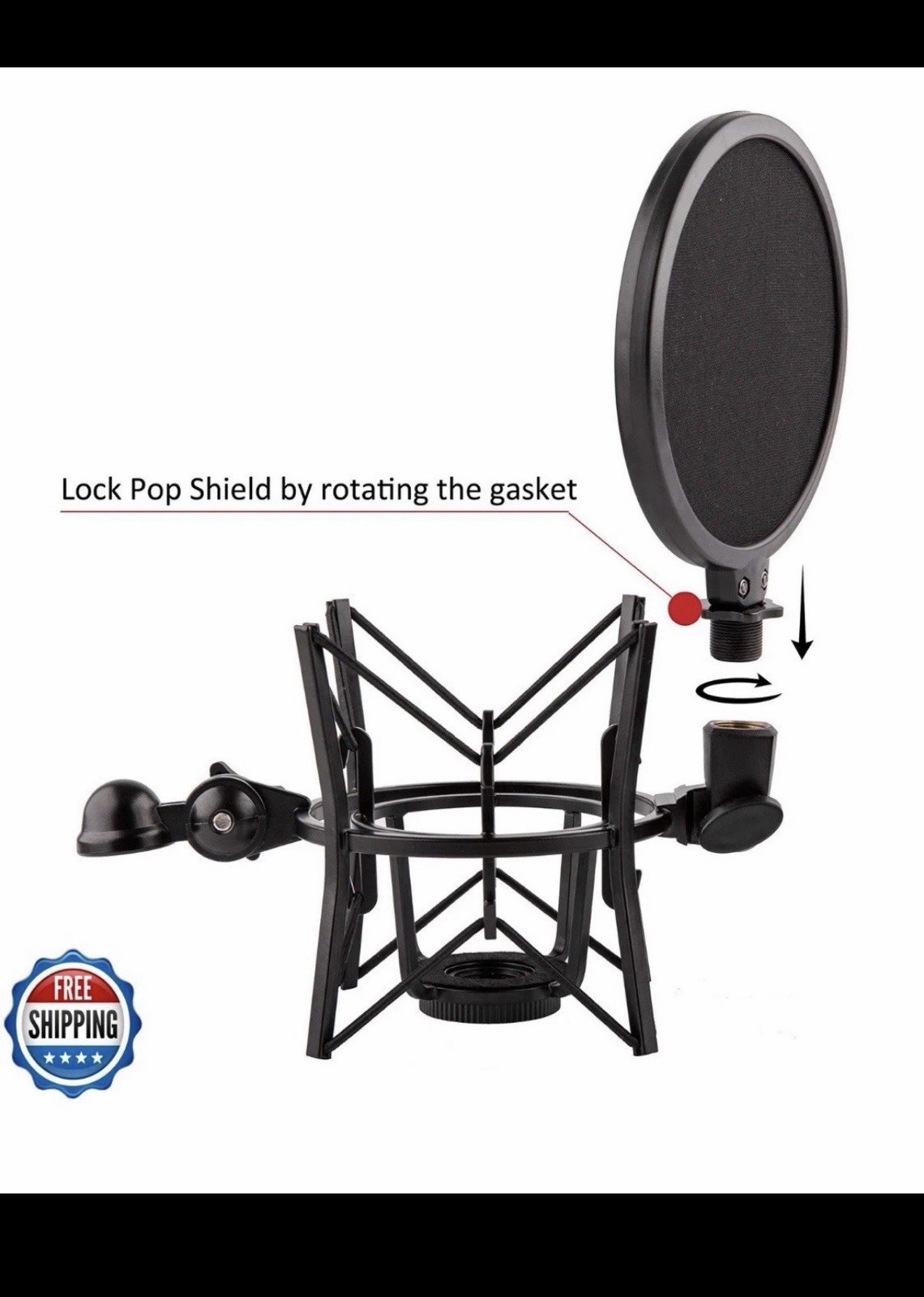 LYRCRO Microphone Shock Mount with Integrated Pop Shield MJ-7C