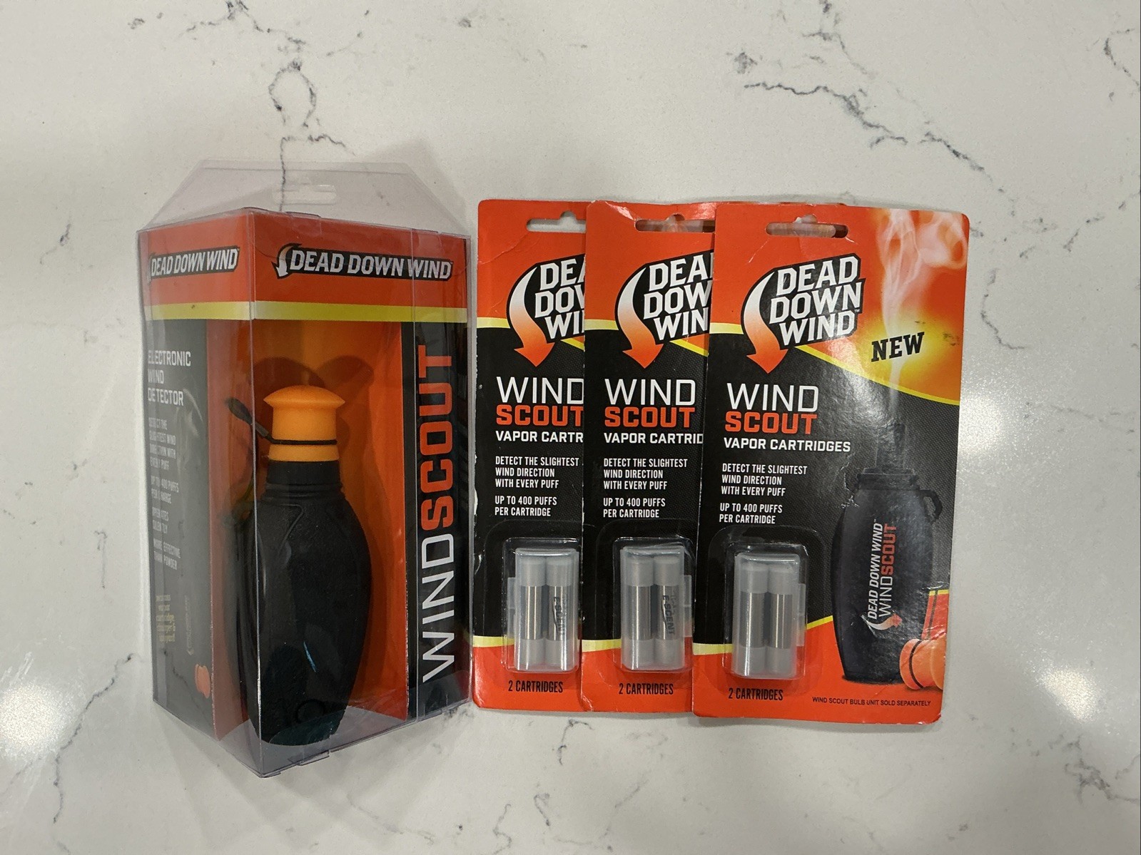 NEW Dead Down Wind Scout ~ Rechargeable USB Wind Indicator w 6 Cartridges BUNDLE