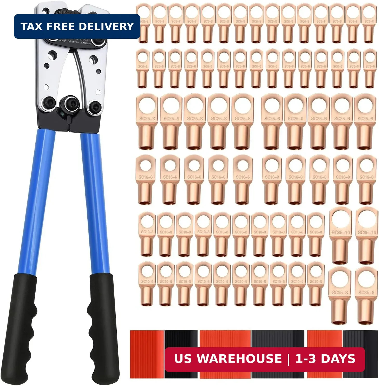 Cable Lug Crimping Tool with Cable Cutter for AWG 10 to AWG 1/0 | with 74pcs Cop