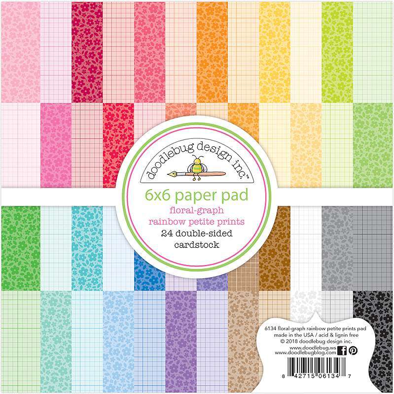 Doodlebug Petite Prints Double-Sided Paper Pad 6"X6" 24/Pkg Floral-Graph Rainbow