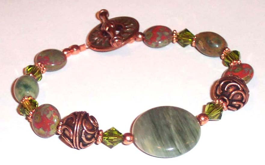 *AUTUMN GLORY* GEMSTONE AGATE RHYOLITE CRYSTAL COPPER BRACELET