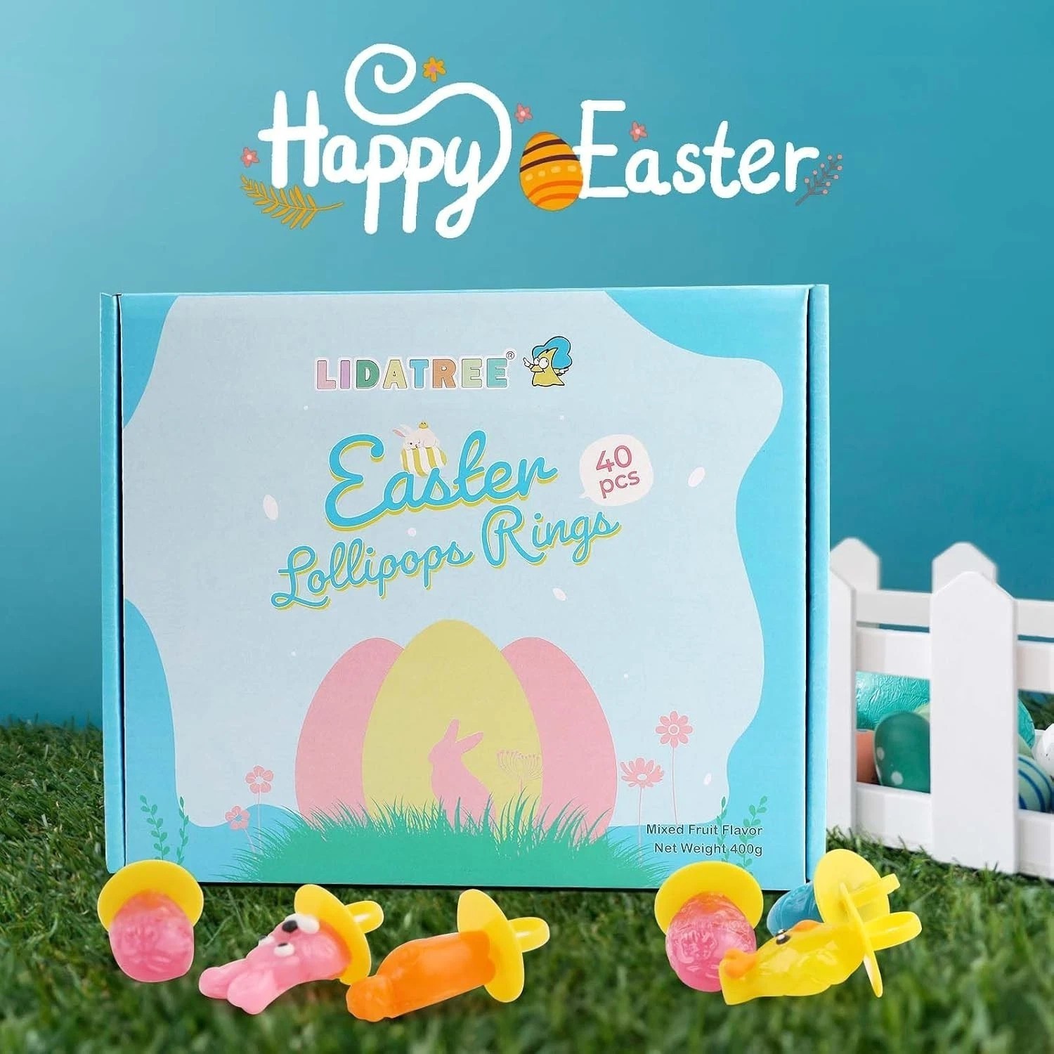 Mixed Fruit Flavor Easter Ring Lollipop Candy Individually 40 Packs AM
