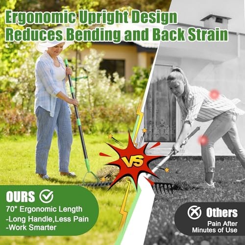Thatch Rake for Lawn with 70" Long Handle,13" Wide Dethatcher Rake for 5ft