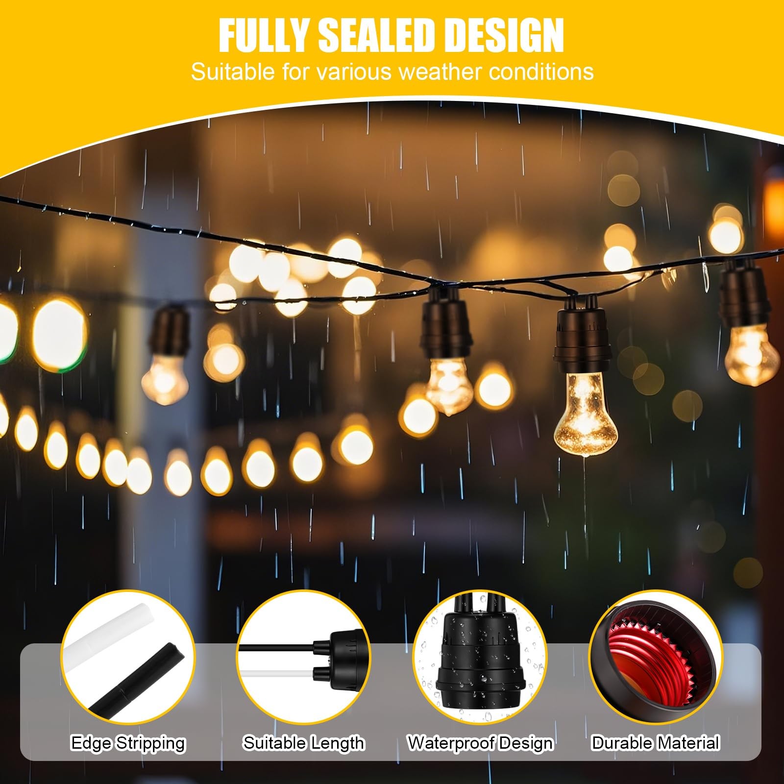 50 Pcs Black Pigtail Lamp Holder Light Sockets E26/ E27 Fully Sealed Waterpro...